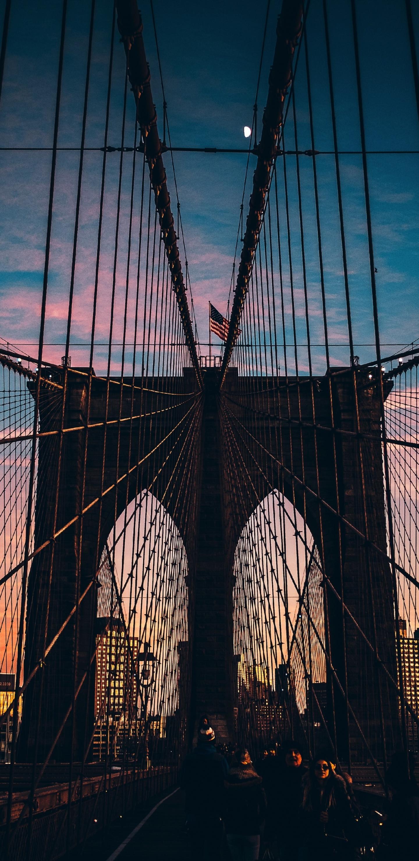1440x2960 Suspension Bridge, Architecture, Brooklyn Bridge, Sunset, Bridge Wallpaper Samsung