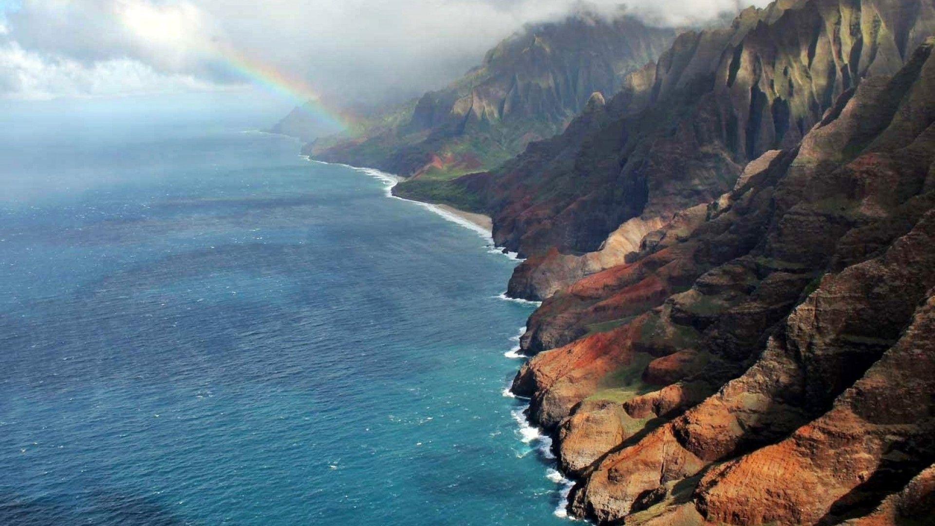 1920x1080 SimplyWallpaper.com: Hawaii Kauai Island beaches blue cliffs