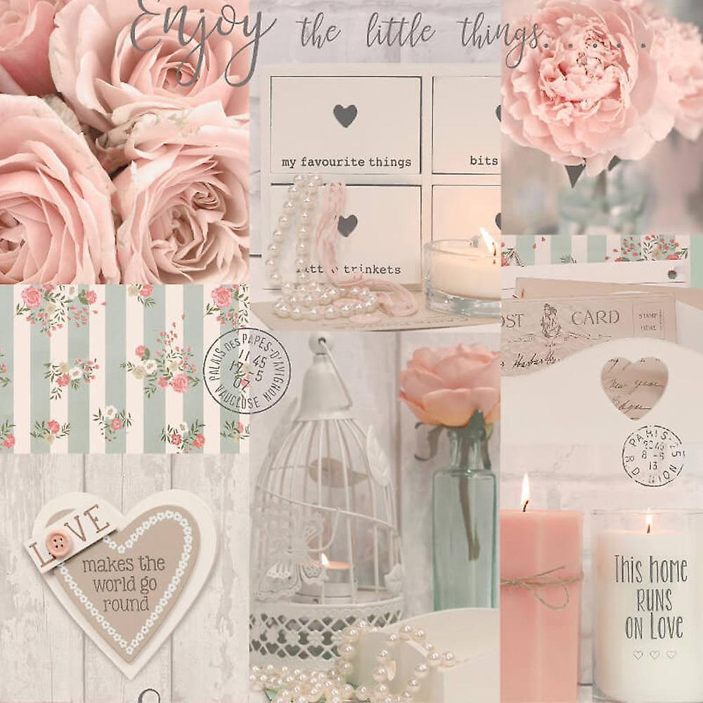 1000x1000 Diamond Rose Floral Glitter Wallpaper Collage Candles Pearls Pink Teal Vinyl