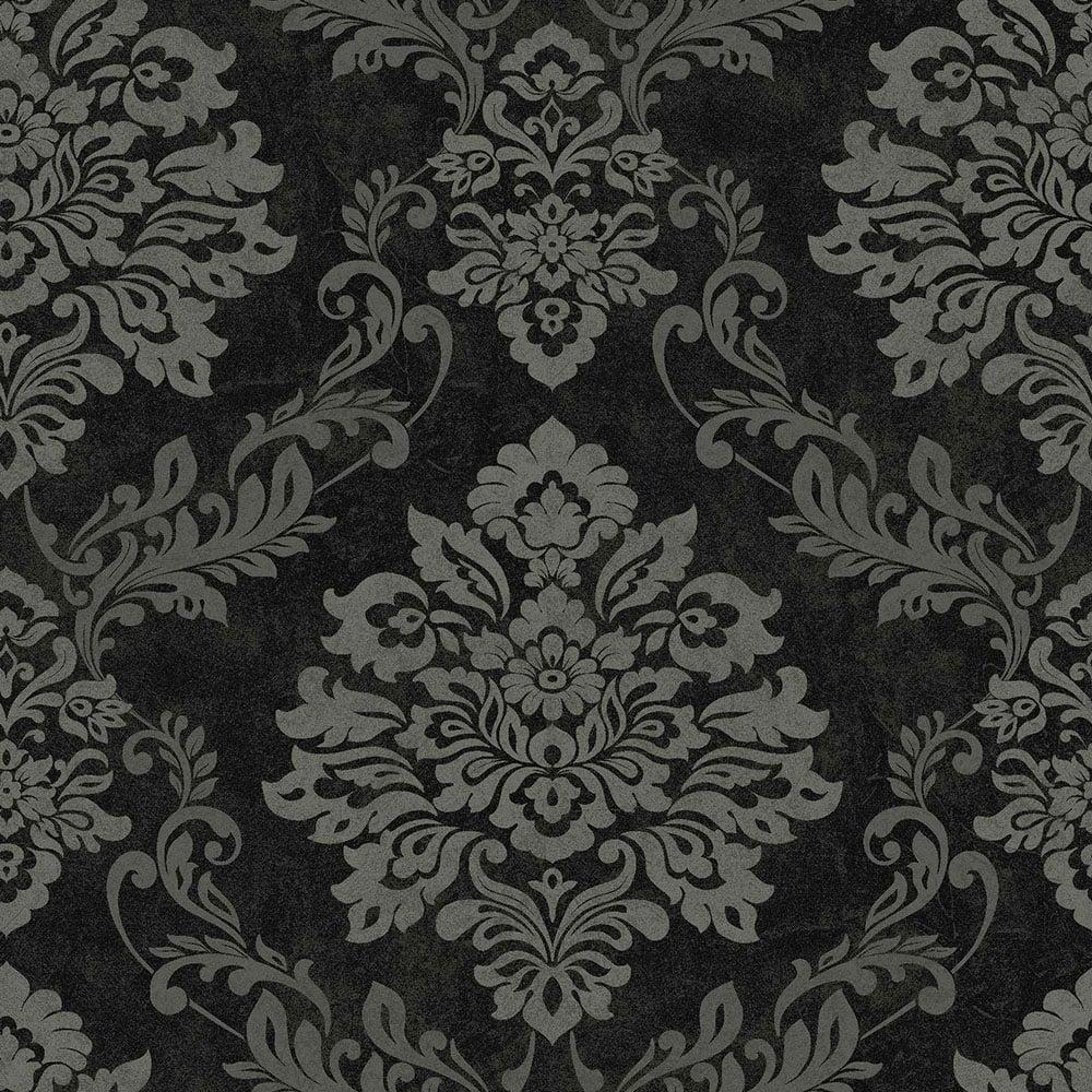 1000x1000 Arthouse Vintage Palazzo Damask Wallpaper Black, Silver from I Love Wallpaper UK