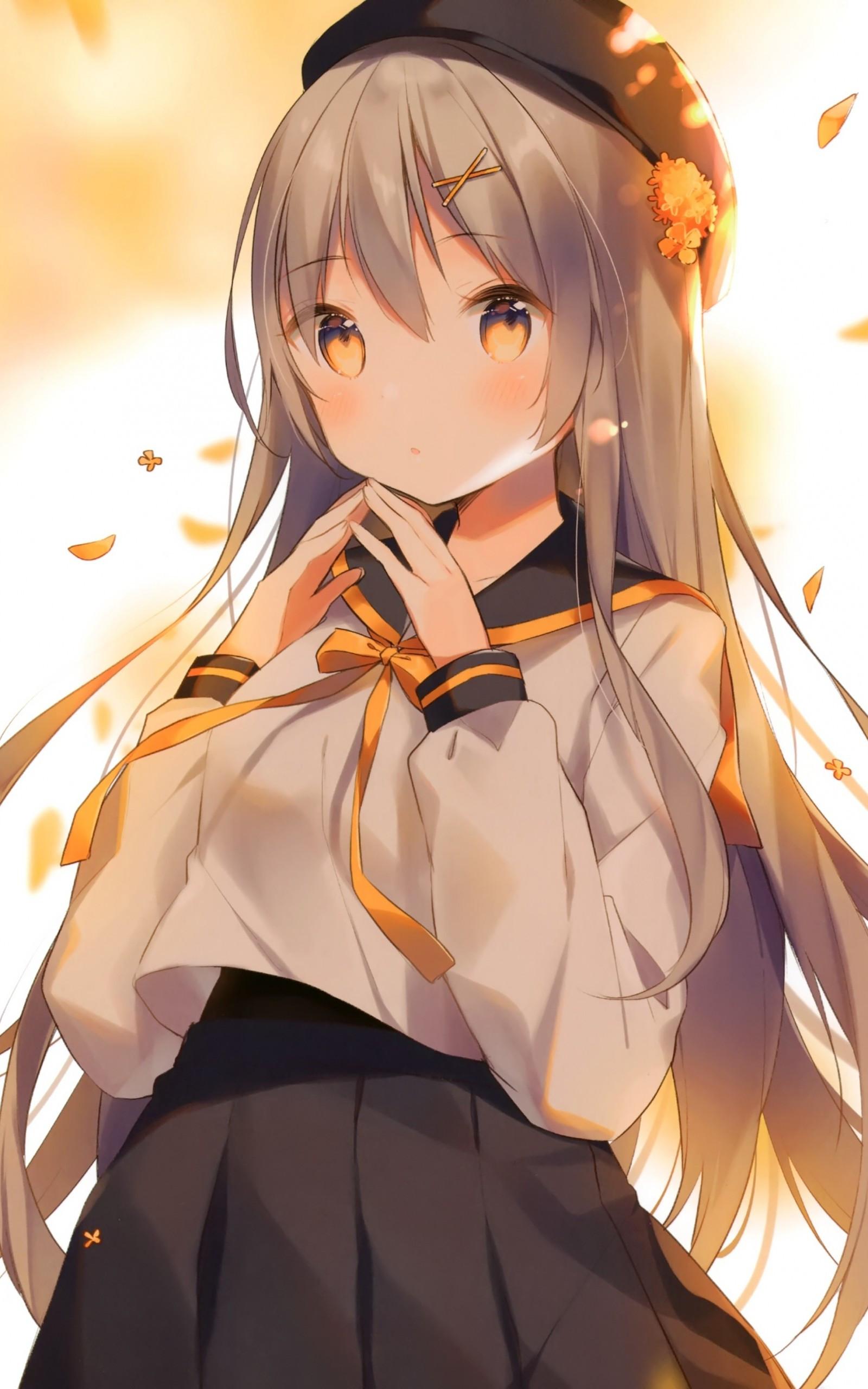 1600x2560 Download 1600x2560 Anime School Girl, Loli, Long Gray Hair, Hat, Cute Wallpaper for Google Nexus 10
