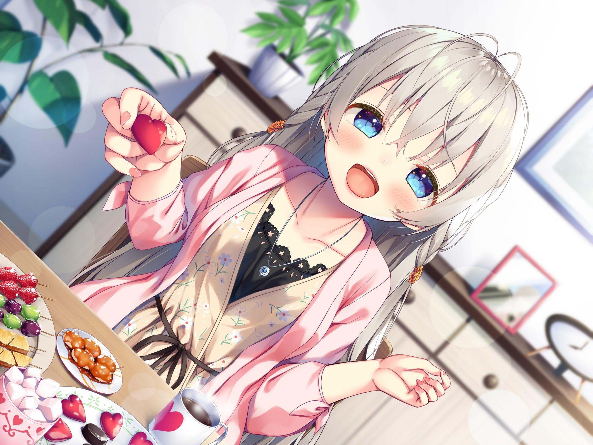 2048x1536 Download 2048x1536 Cute Anime Girl, Loli, Strawberry, Blushes, Necklace, Dessert Wallpaper for Ainol Novo 9 Spark
