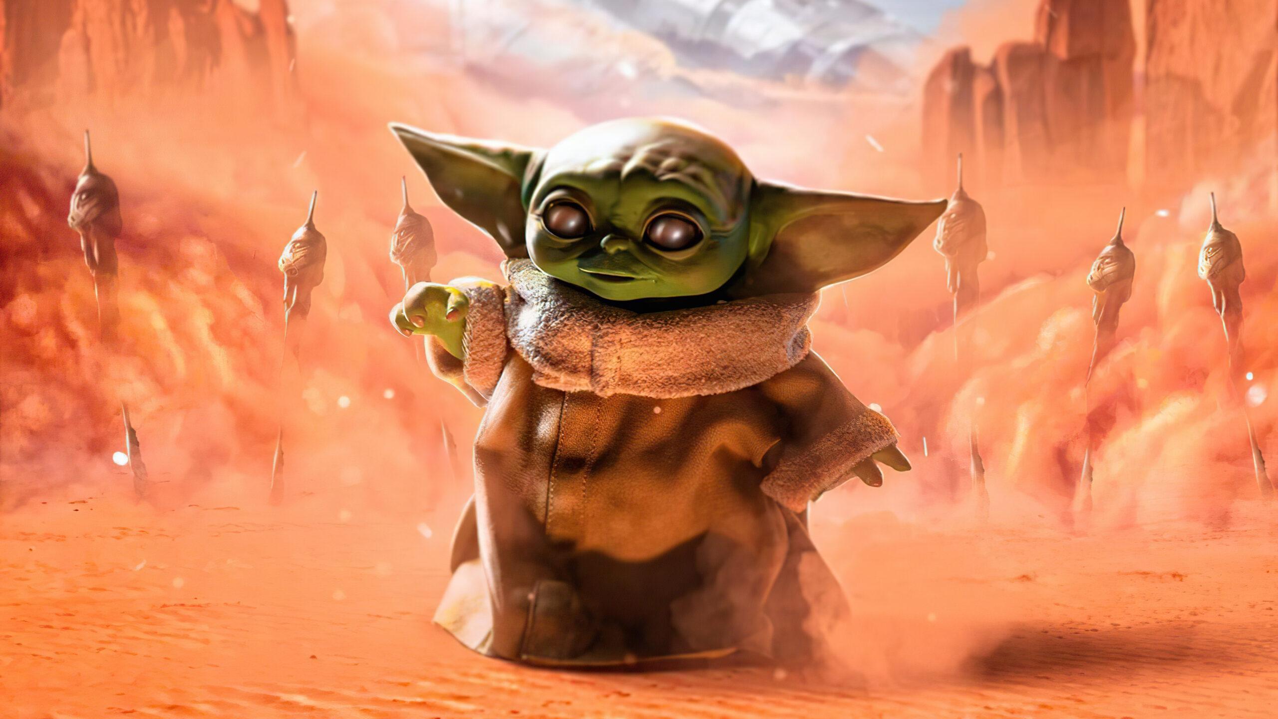 2560x1440 Baby Yoda Grogu Star Wars Art Wallpaper
