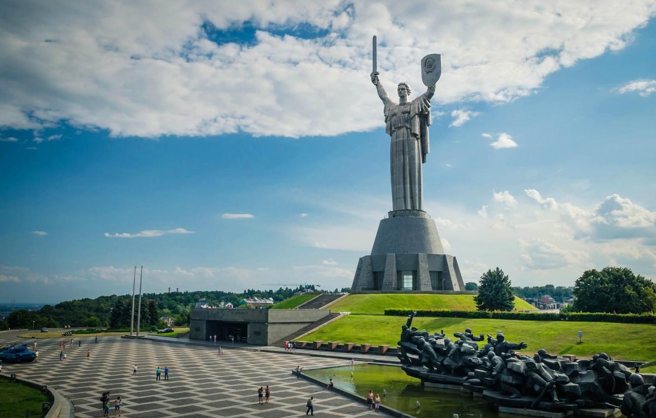 1332x850 Wallpaper the sky, clouds, trees, Ukraine, Kiev, Motherland, statue, National Museum of history of Ukraine during world war II image for desktop, section город