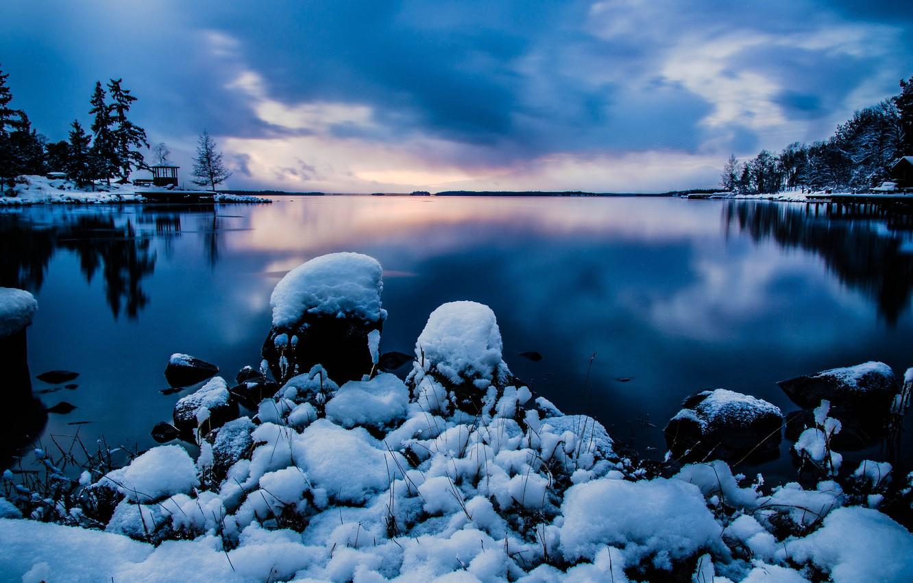 1332x850 Wallpaper winter, the sky, water, snow, nature, stones, the evening, Stockholm, Sweden, Sweden, Stockholm image for desktop, section пейзажи