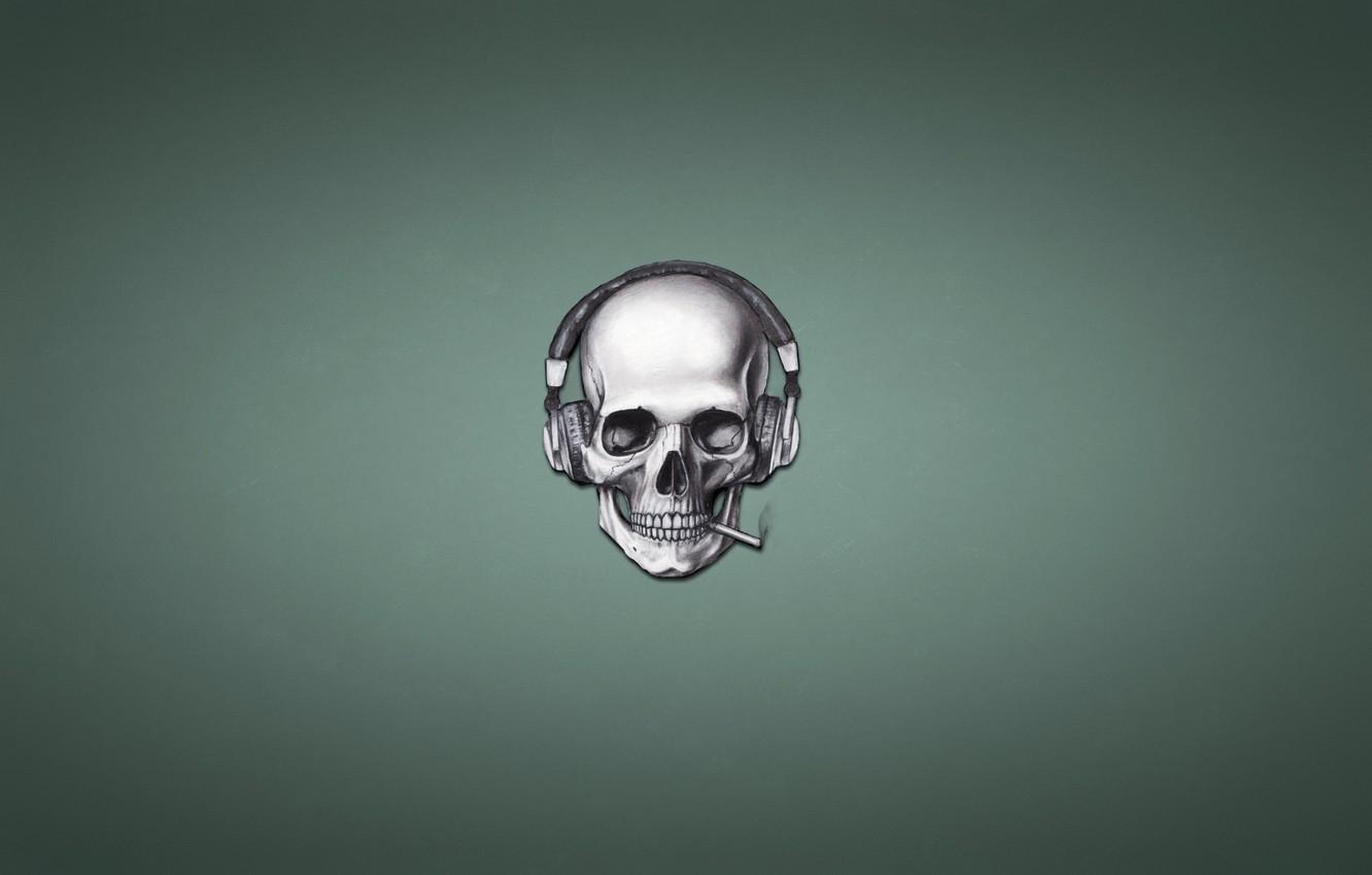 1332x850 Wallpaper smoke, skull, headphones, cigarette, skeleton image for desktop, section разное