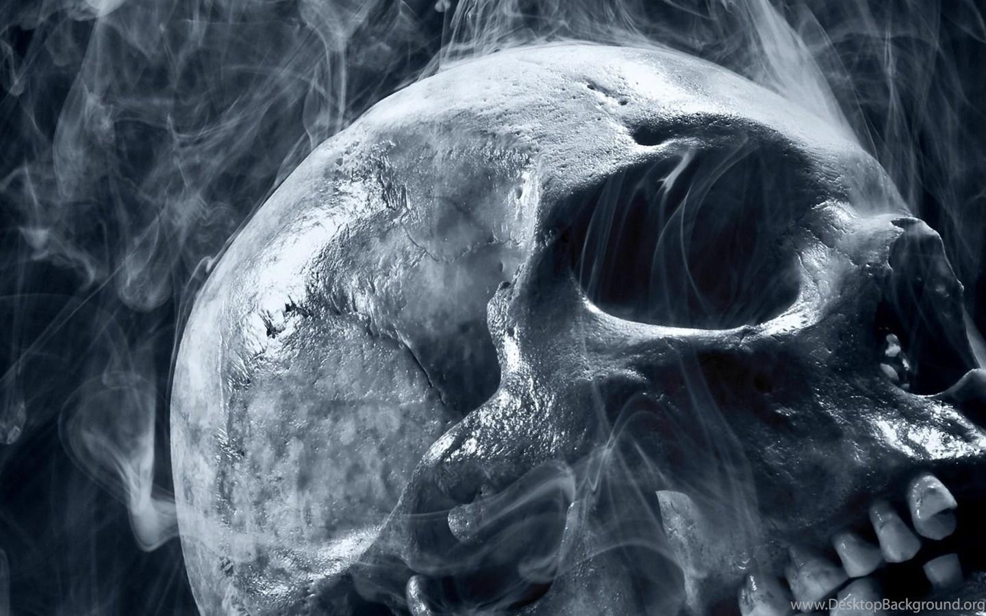 1440x900 Download Wallpaper 2560x1024 Skull, Smoke, Blue, Scary, Death Dual. Desktop Background
