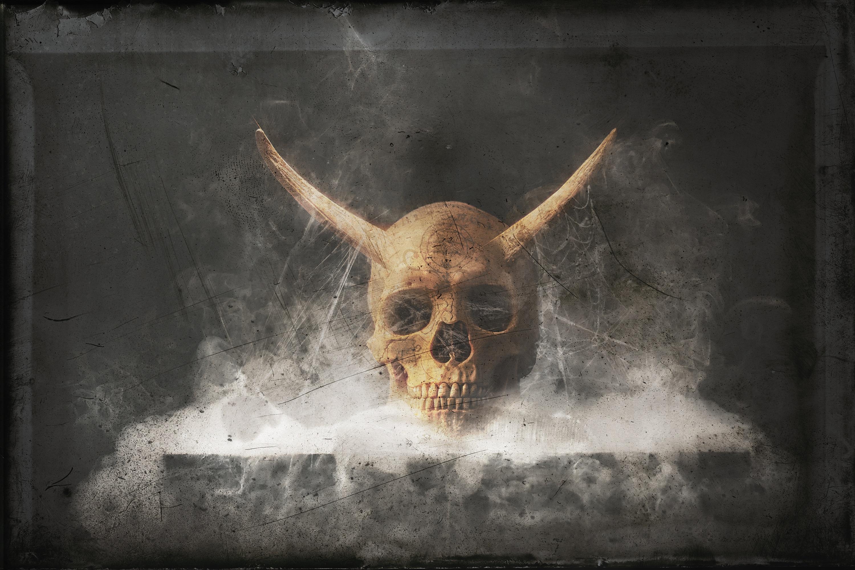 3000x2000 Horns Skull Smoke Wallpaper:3000x2000