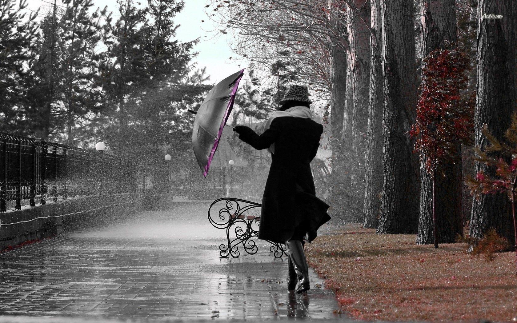 1680x1050 19155 Girl In The Autumn Rain 1680×1050 Photography Wallpaper