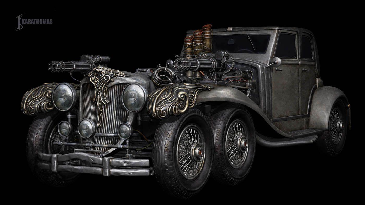 1400x789 The Art of Karathomas Steampunk car. Steampunk, Dieselpunk vehicles, Dieselpunk