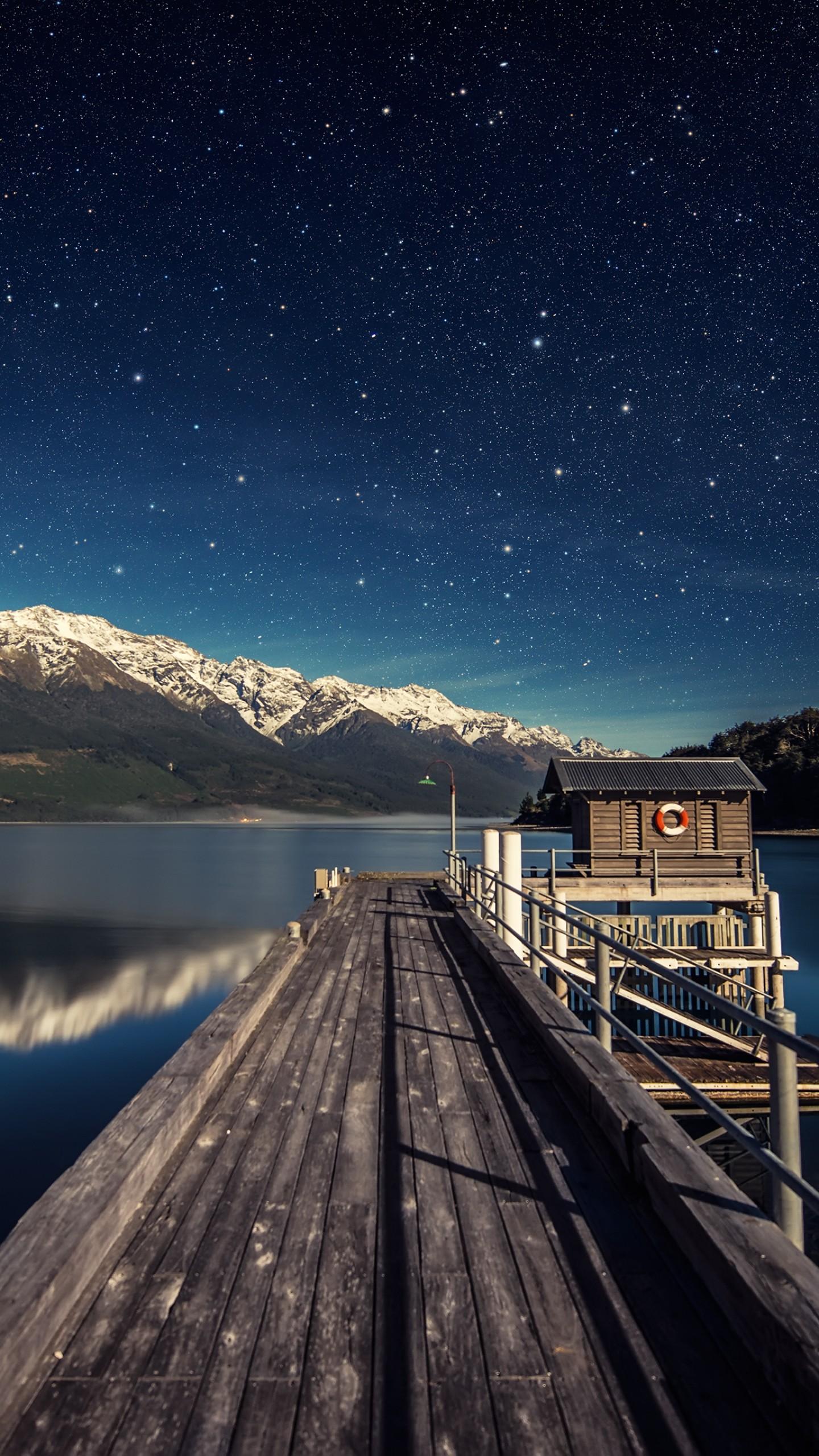 1440x2560 Wallpaper night sky, 5k, 4k wallpaper, stars, mountains, bridge, New Zealand, OS