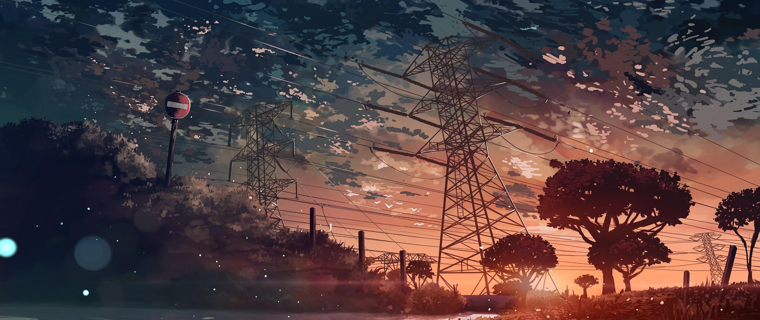 2560x1080 Anime Scenery Sunset 4K Wallpaper