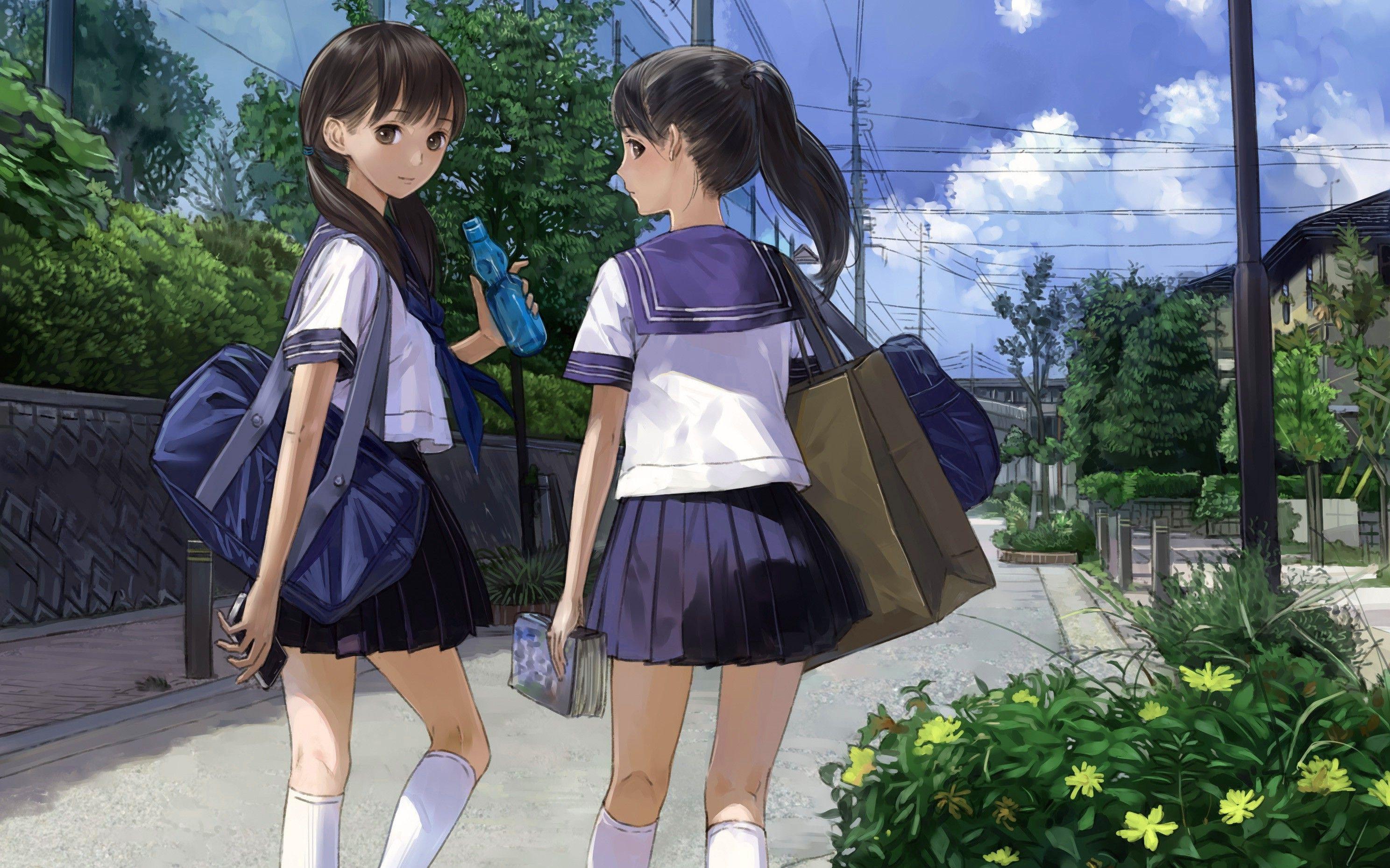 2976x1860 Anime School Girl Wallpaper