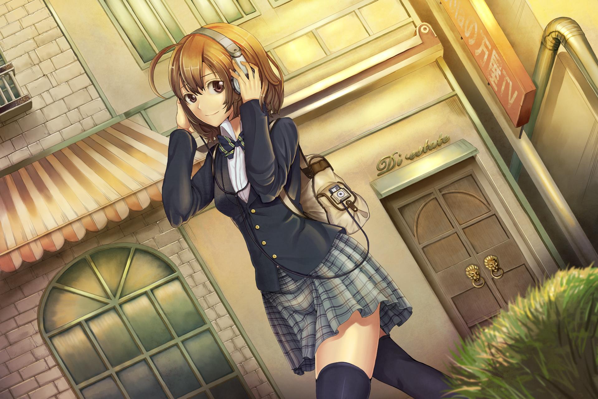 1920x1280 Anime School Girl In City Wallpaper Girl In High School Uniform HD Wallpaper