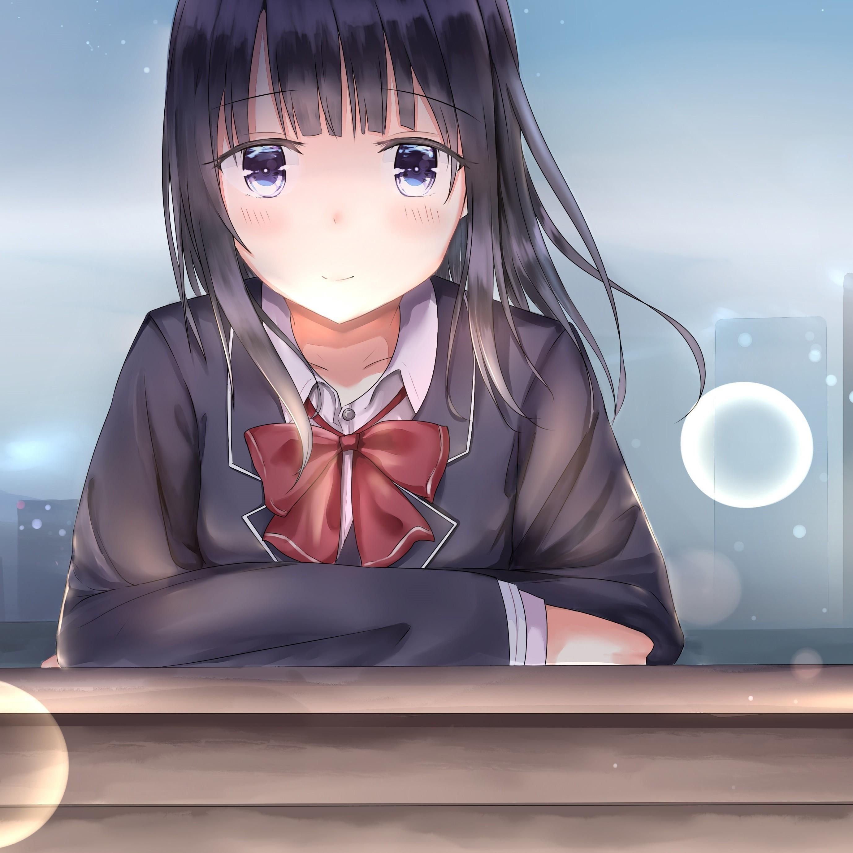 2756x2756 School Uniform Anime Girl Cute Beautiful Girl HD Wallpaper HD Wallpaper