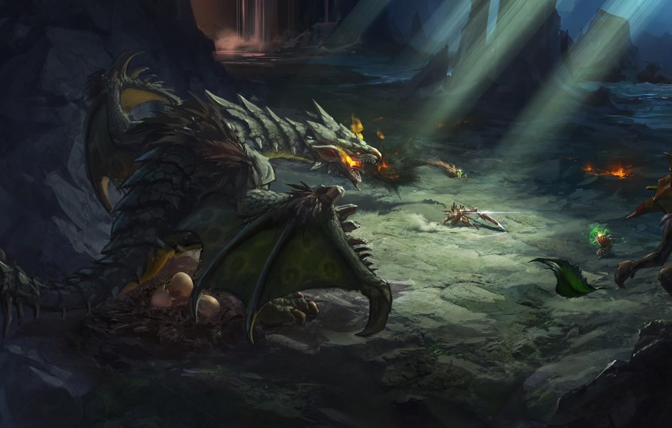 1332x850 Wallpaper stones, dragon, eggs, protection, art, cave, goblins image for desktop, section фантастика