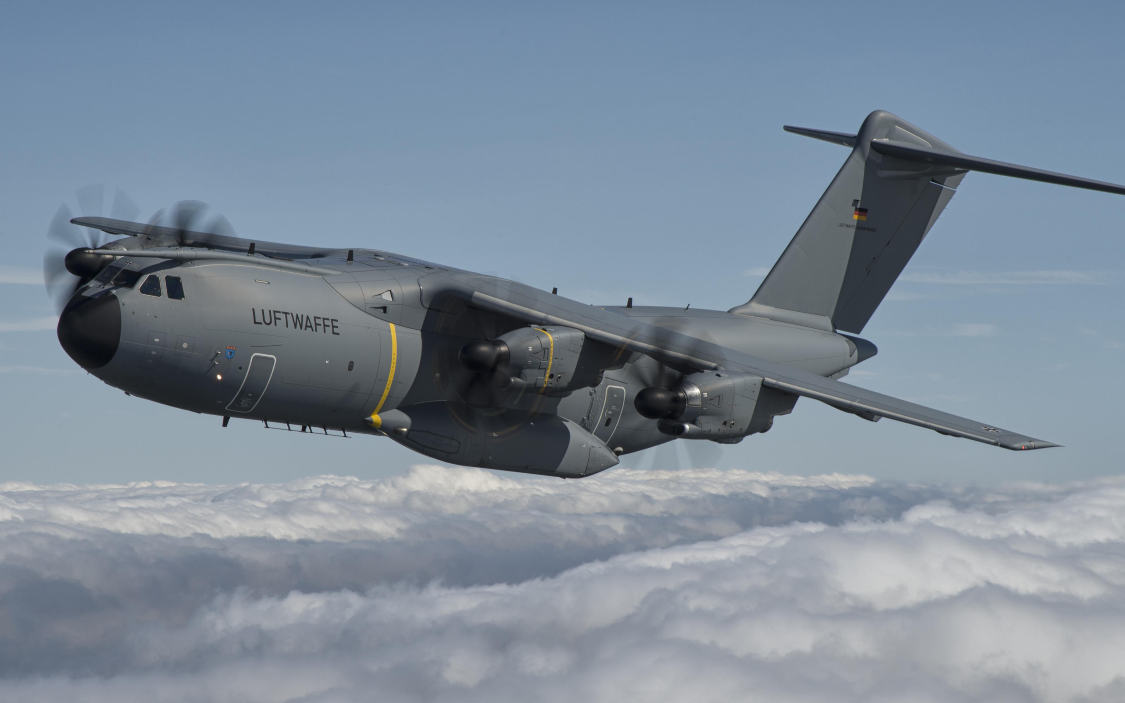 3840x2400 Download wallpaper Airbus A400M, 4k, Luftwaffe, military aircraft, cargo plane, german air force, Airbus for desktop with resolution 3840x2400. High Quality HD picture wallpaper