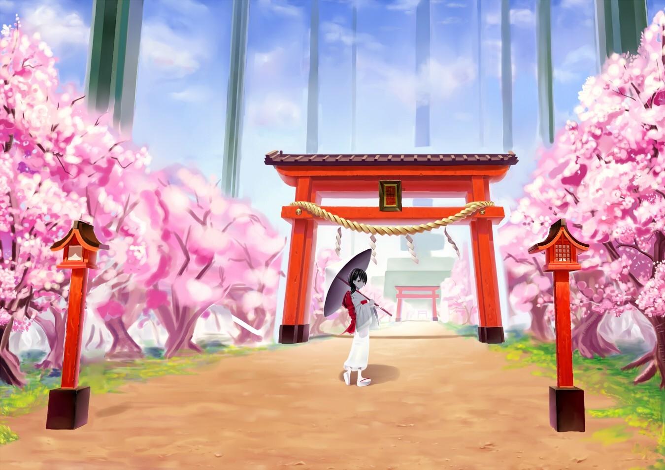1350x954 Sakura Flower Anime Wallpaper