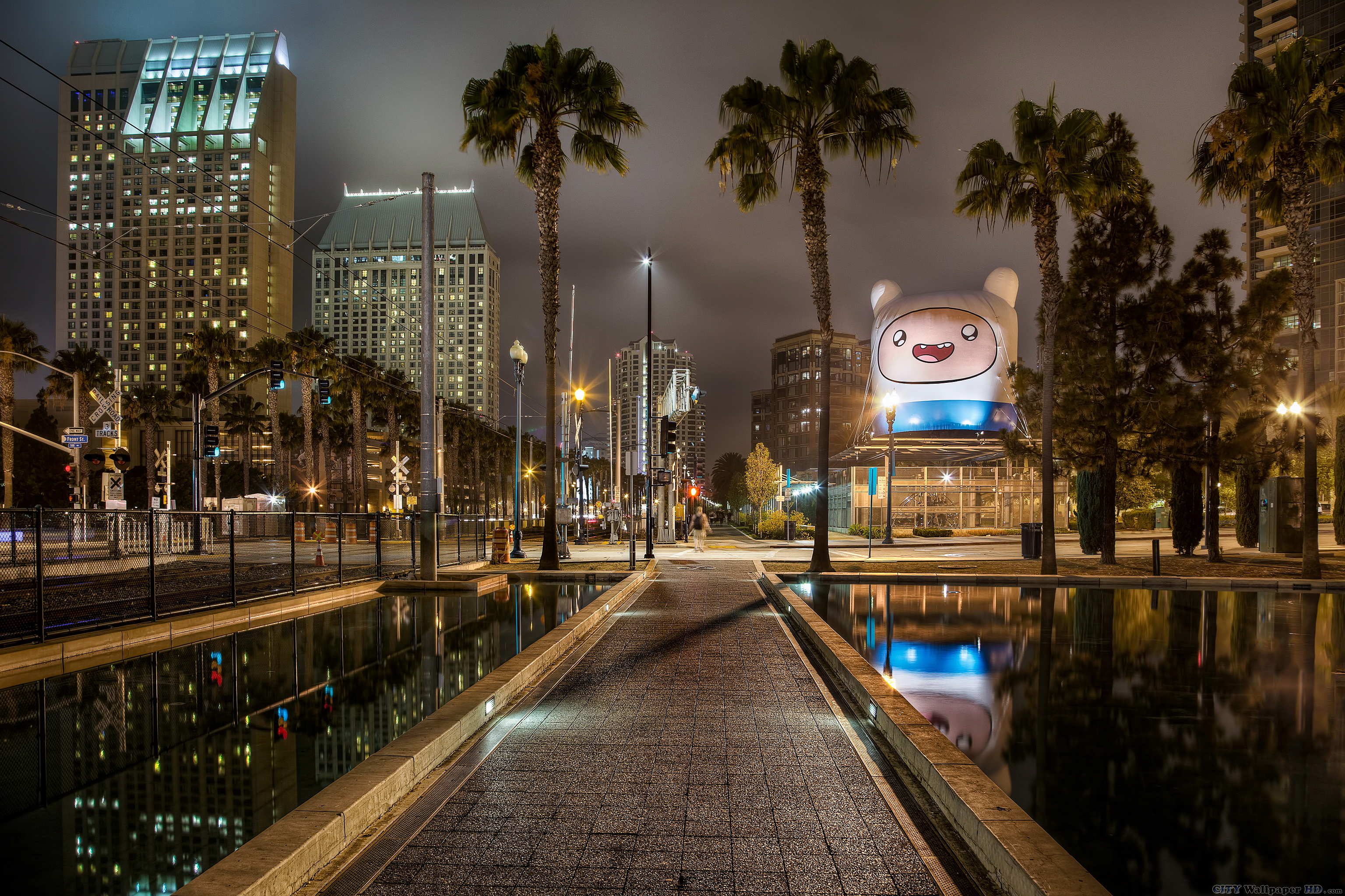 3072x2048 Night San Diego. Large urban background for the tablet. San Diego, California, Palm
