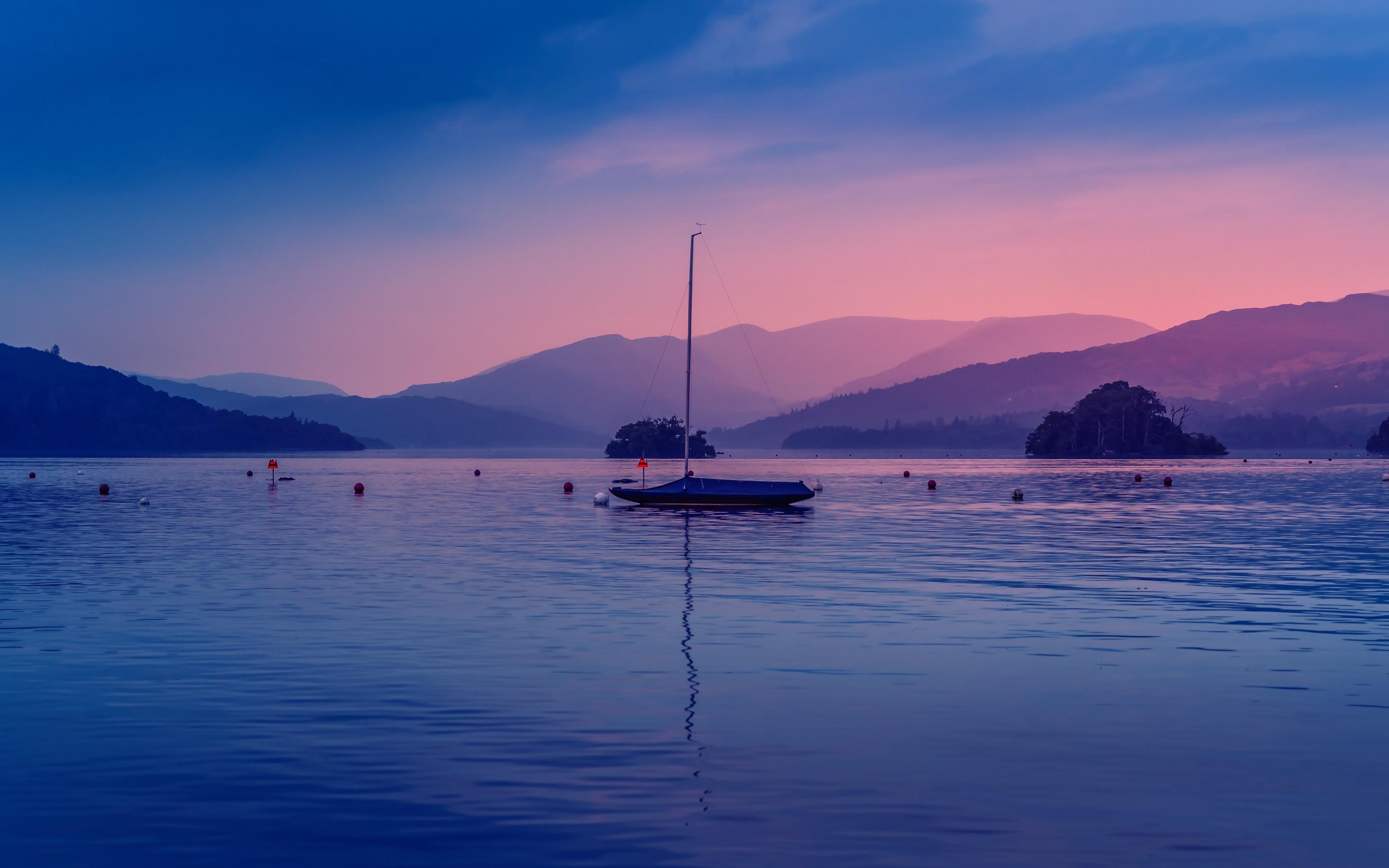2880x1800 Windemere lake Wallpaper 4K, Boat, Bowness Bay, Dawn, Body of Water, Evening, Nature