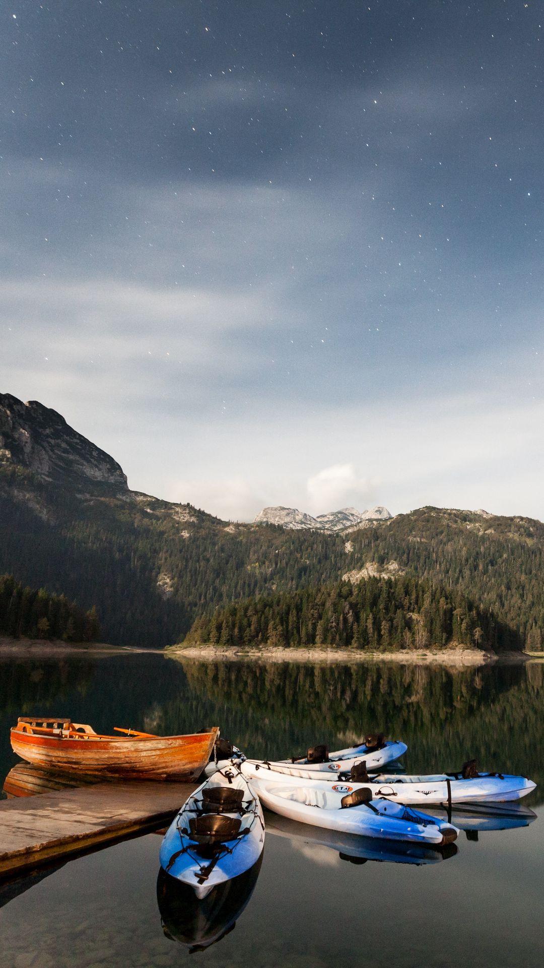 1080x1920 Download wallpaper 1080x1920 boats, mountains, lake, pier, starry sky, stars samsung galaxy s s note, sony xperia z, z z z htc one, lenovo vibe HD background