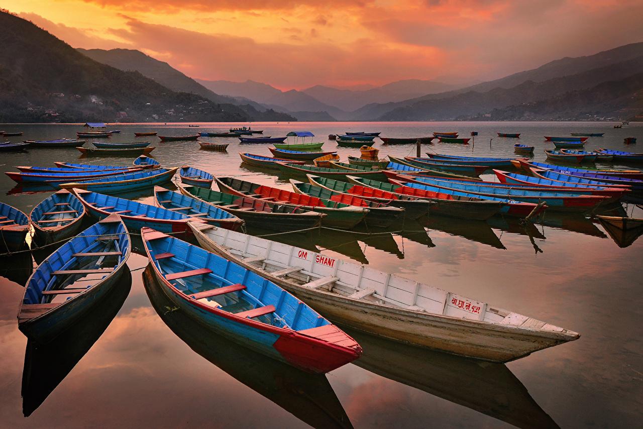 1280x854 Desktop Wallpaper Nature Mountains Lake Boats Many