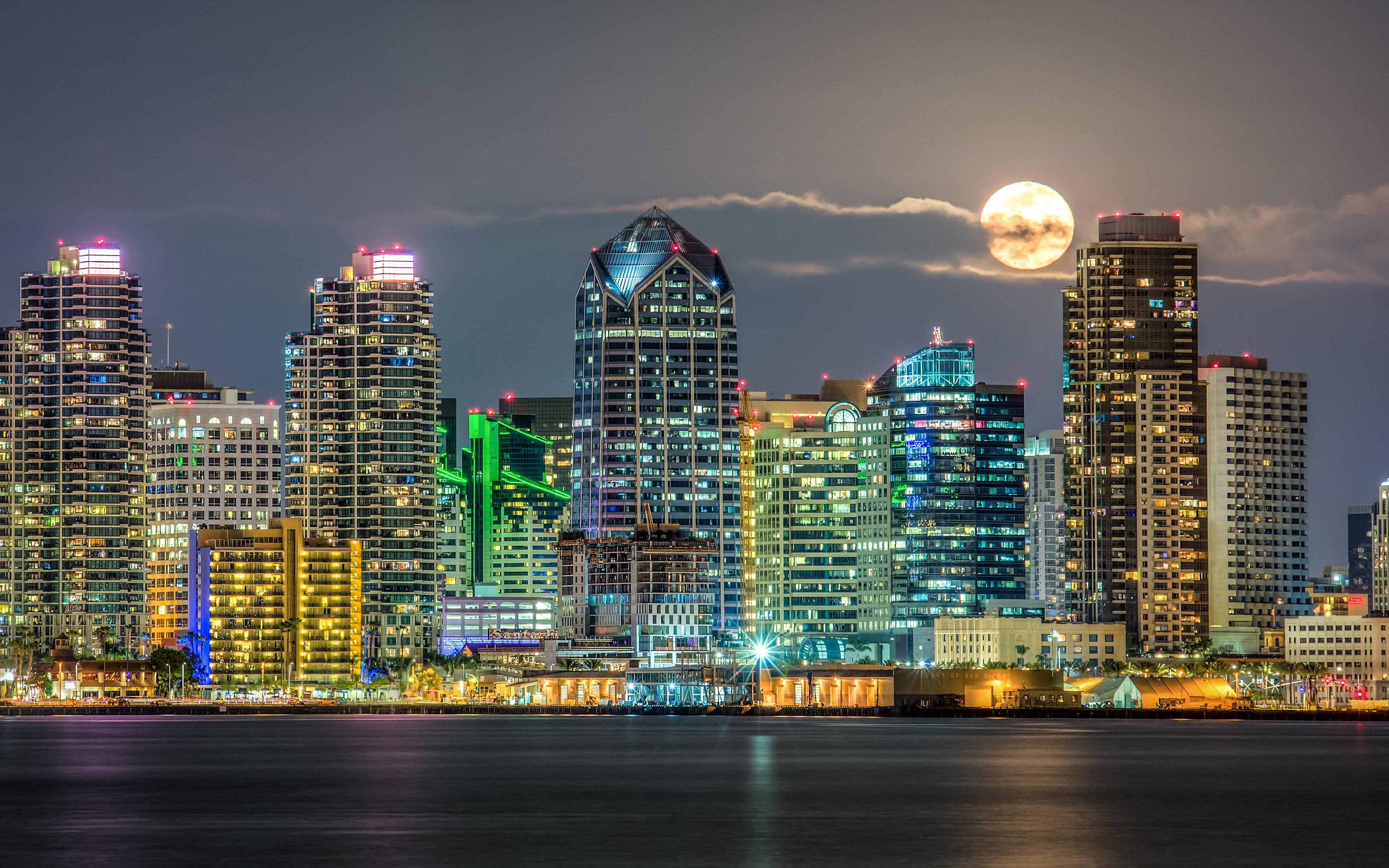 3840x2400 Download wallpaper San Diego, 4k, nightscapes, modern buildings, american cities, California, America, USA, City of San Diego, Cities of California for desktop with resolution 3840x2400. High Quality HD picture wallpaper