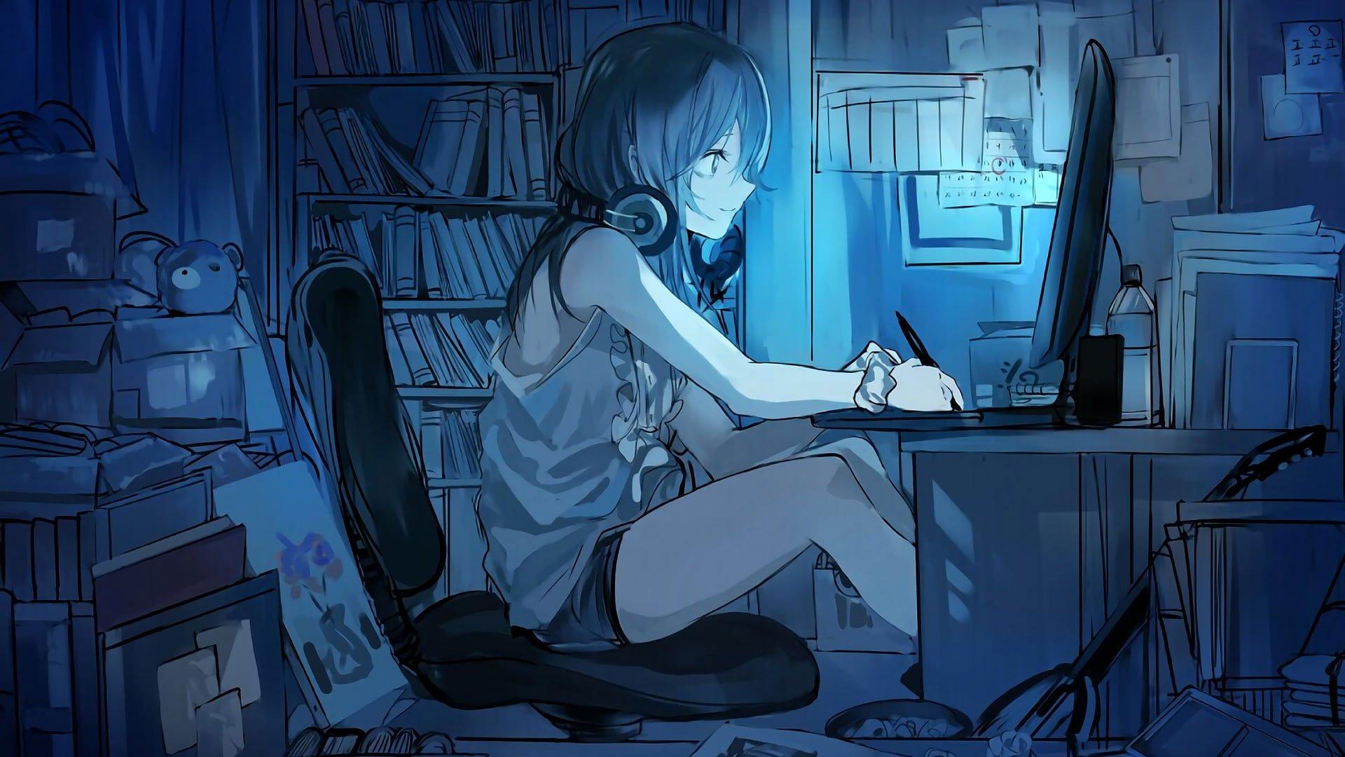 1920x1080 Computer, headphones, anime girls wallpaper • Wallpaper For You HD Wallpaper For Desktop & Mobile