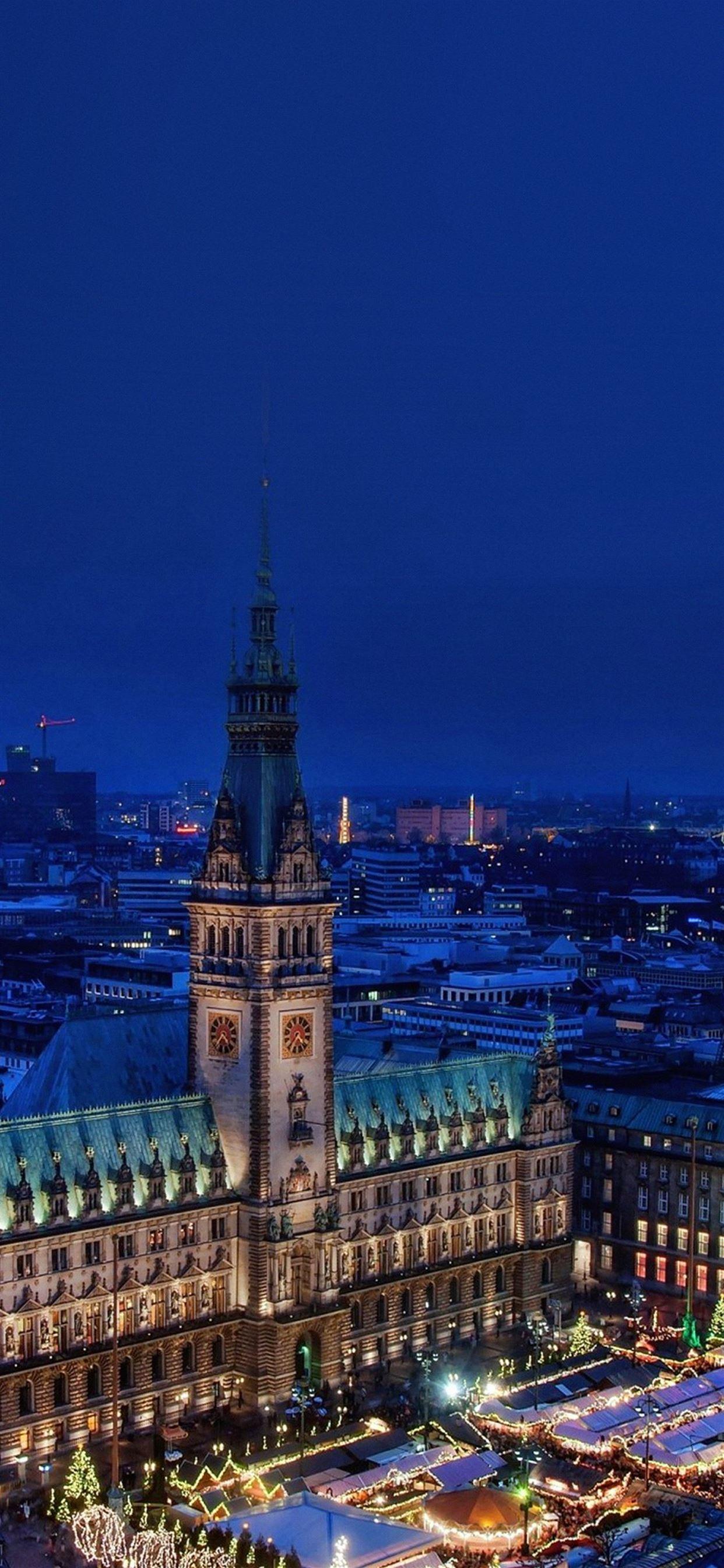 1242x2688 Blue night winter city iPhone X Wallpaper Free Download