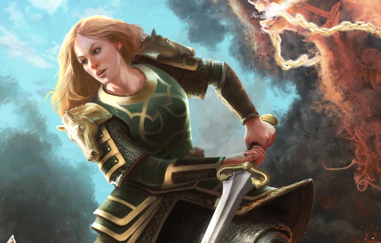 1332x850 Wallpaper girl, sword, the Lord of the rings, art, battle, lord of the rings, Eowyn, Eowyn image for desktop, section фантастика