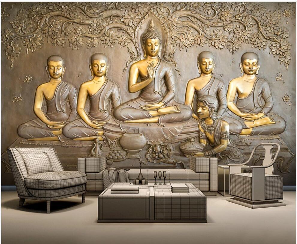 991x815 d photo wallpaper custom mural Relief golden buddha statue bodhi tree home decor 3D wall murals wallpaper for living room