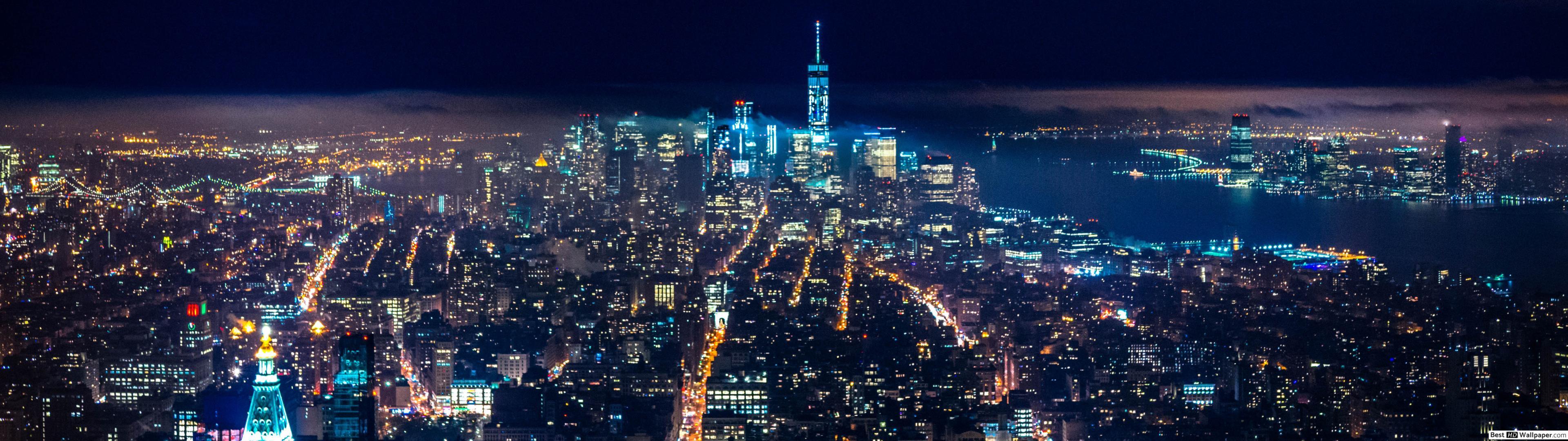 3840x1080 Beautiful view of city in the night HD wallpaper download