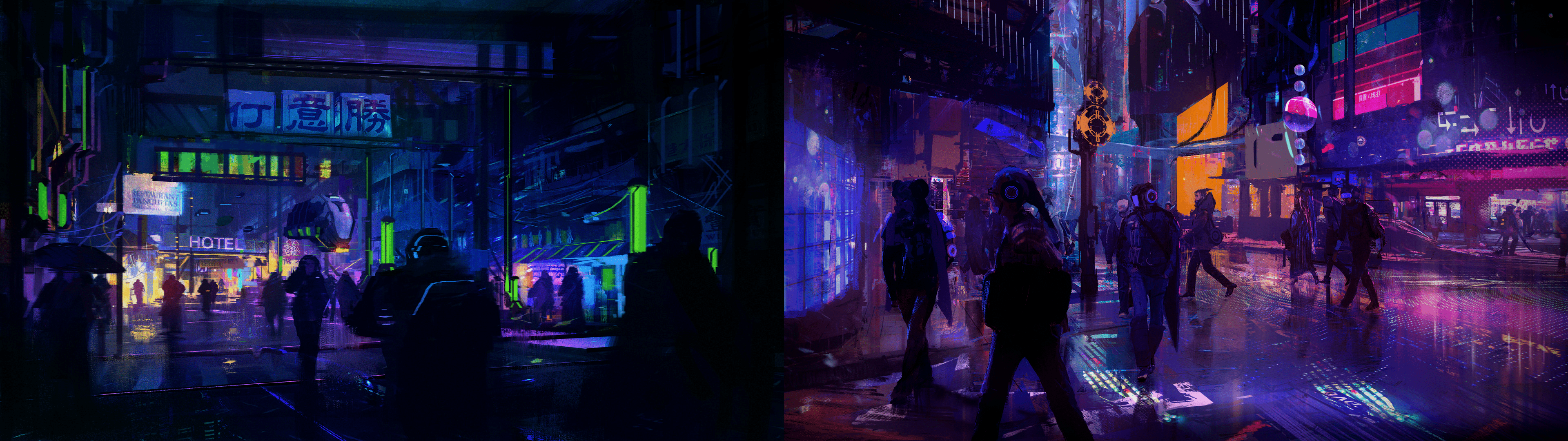 3840x1080 Cyberpunk City: multiwall