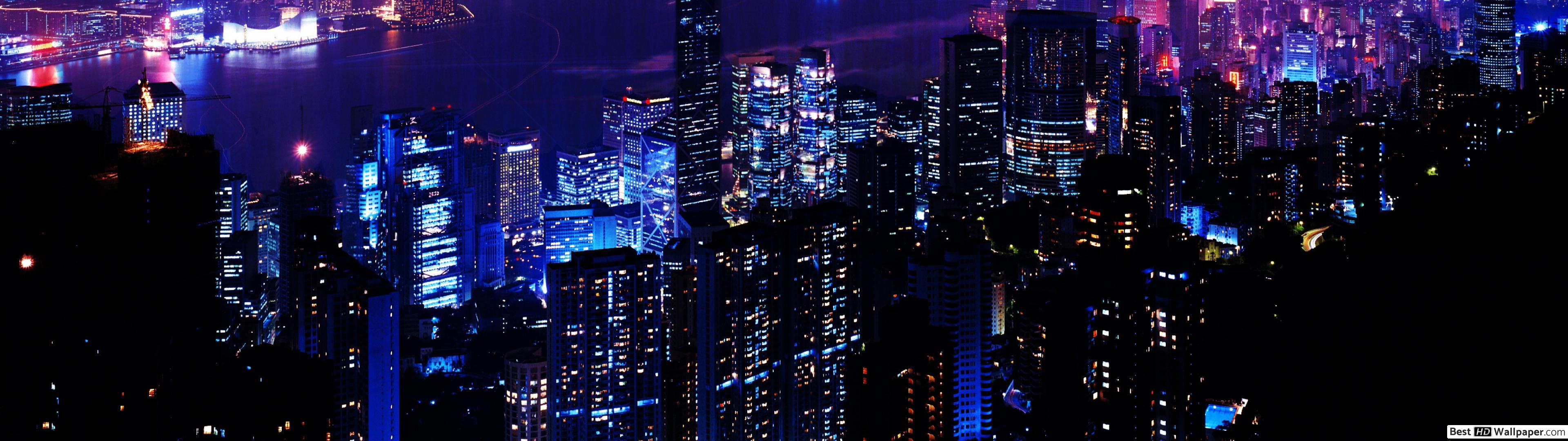 3840x1080 City Night HD wallpaper download