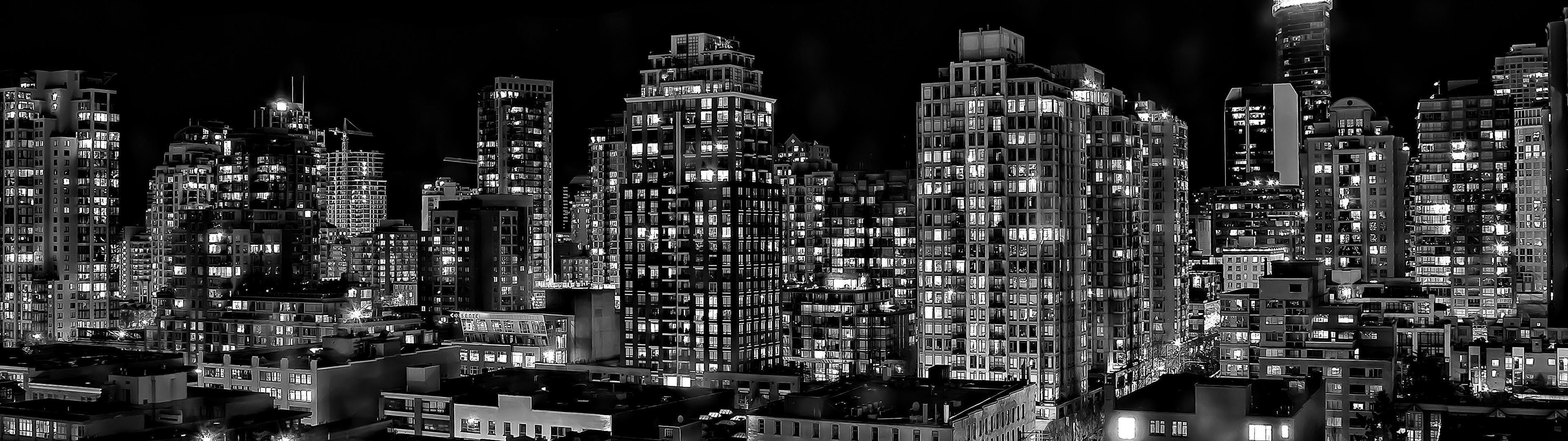 3840x1080 px Cityscape monochrome night skyline Technology Other HD Art #night #skyline #Cityscape #monochrome 3840x1080 px. Night skyline, Skyline, Cityscape