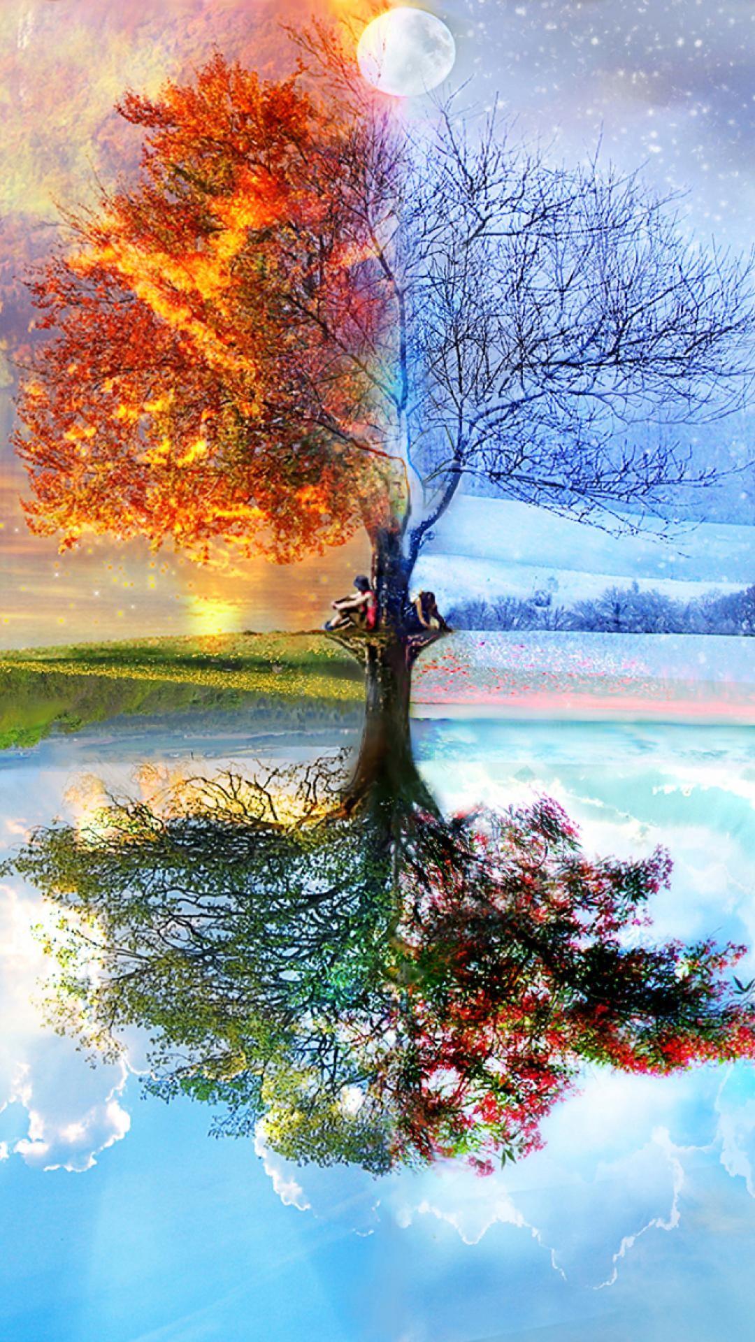 1080x1920 1080x Winter iPhone Wallpaper iPhone 6 Plus Four Dead Half Alive Tree Painting