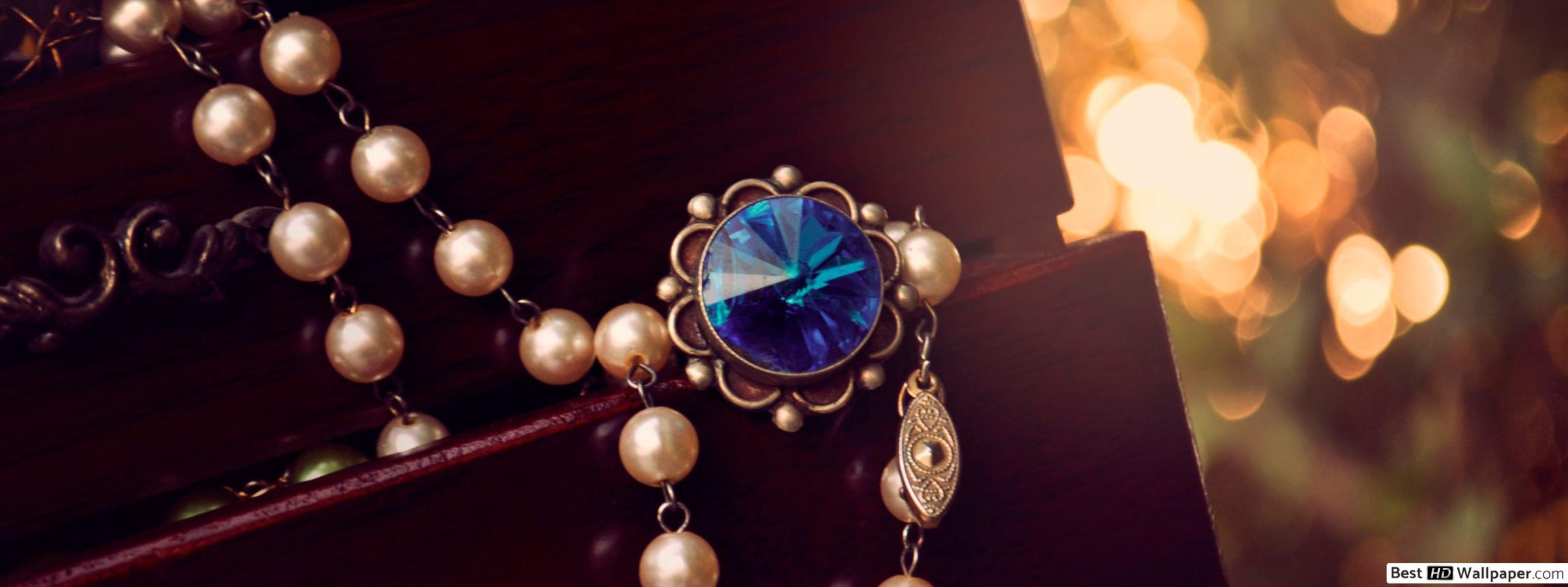 2304x864 Pearl necklace HD wallpaper download