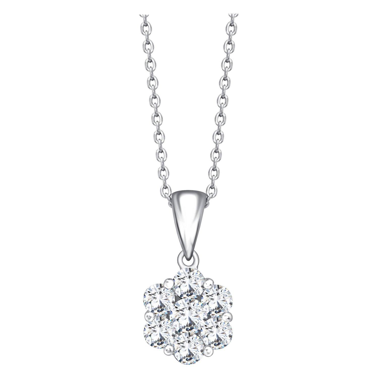 1500x1500 3.00 Carat Round Diamond 18 K White Gold Flower Cluster Pendant Necklace