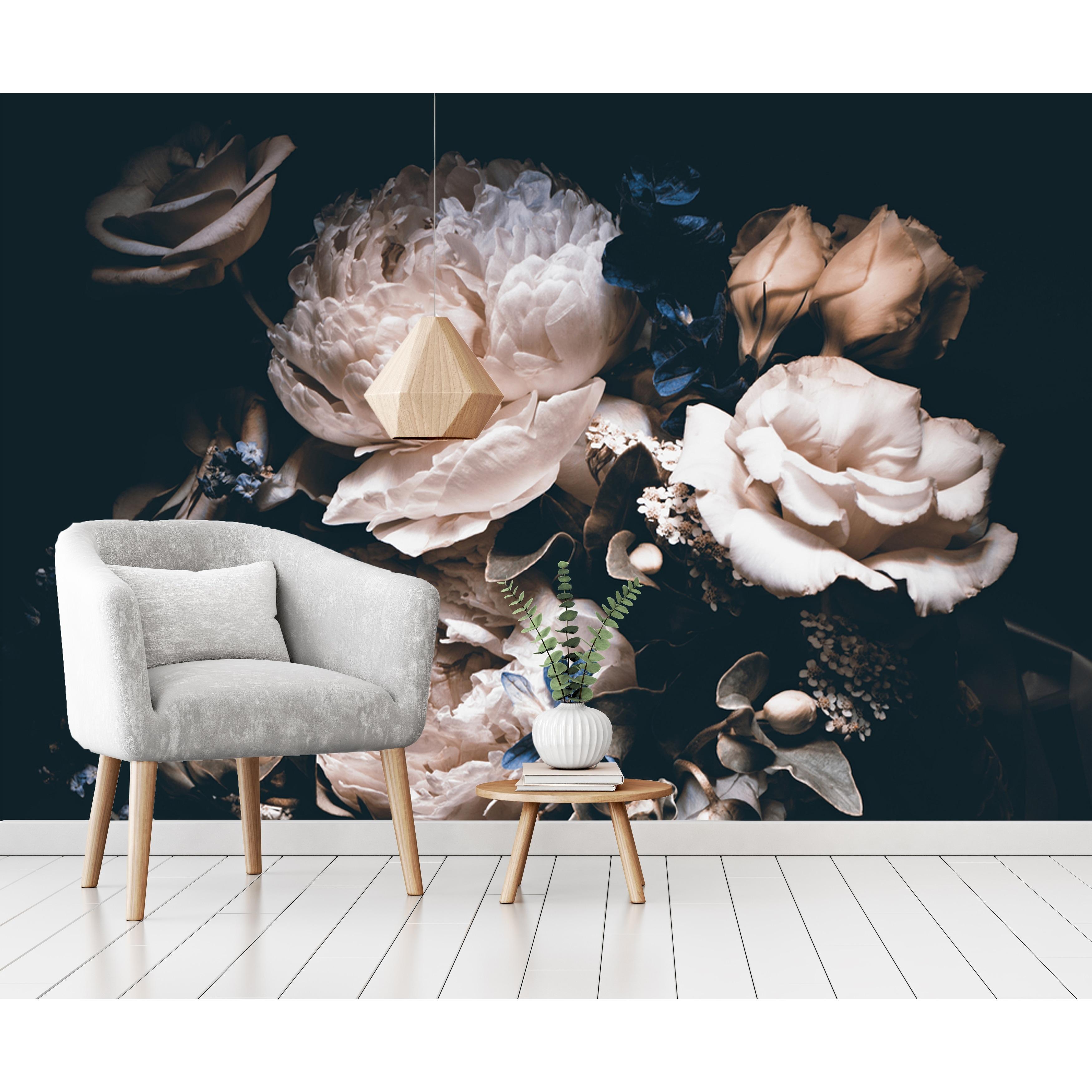 3500x3500 Peony Dark Romantic Floral Pink Bouquet Removable Textile Wallpaper