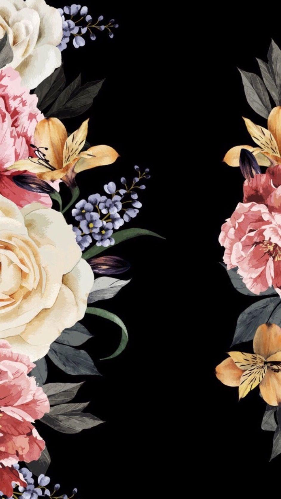 black background floral wallpaper