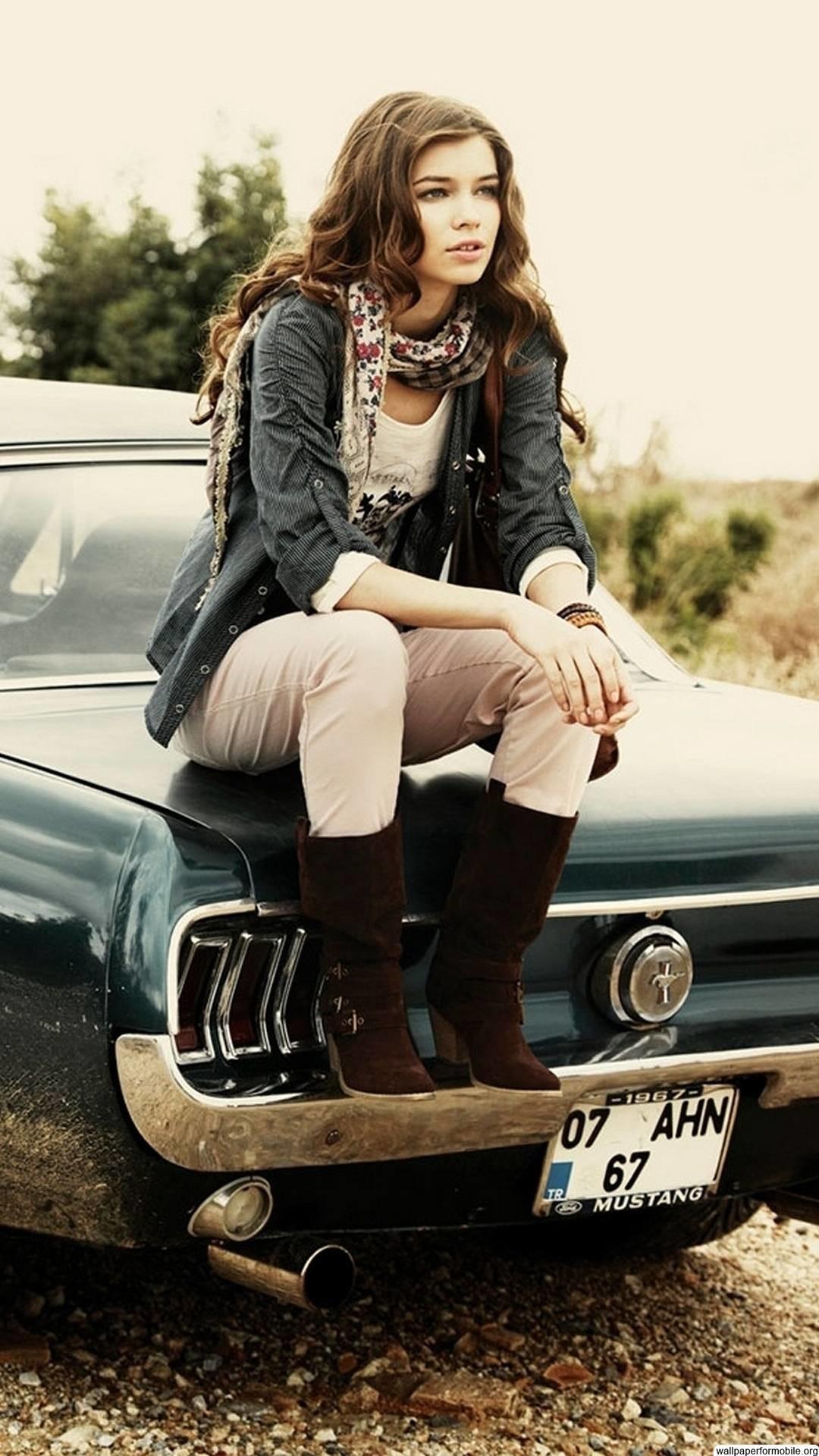 1080x1920 Girls and Muscle Cars Wallpaper. Background. Photo. Image