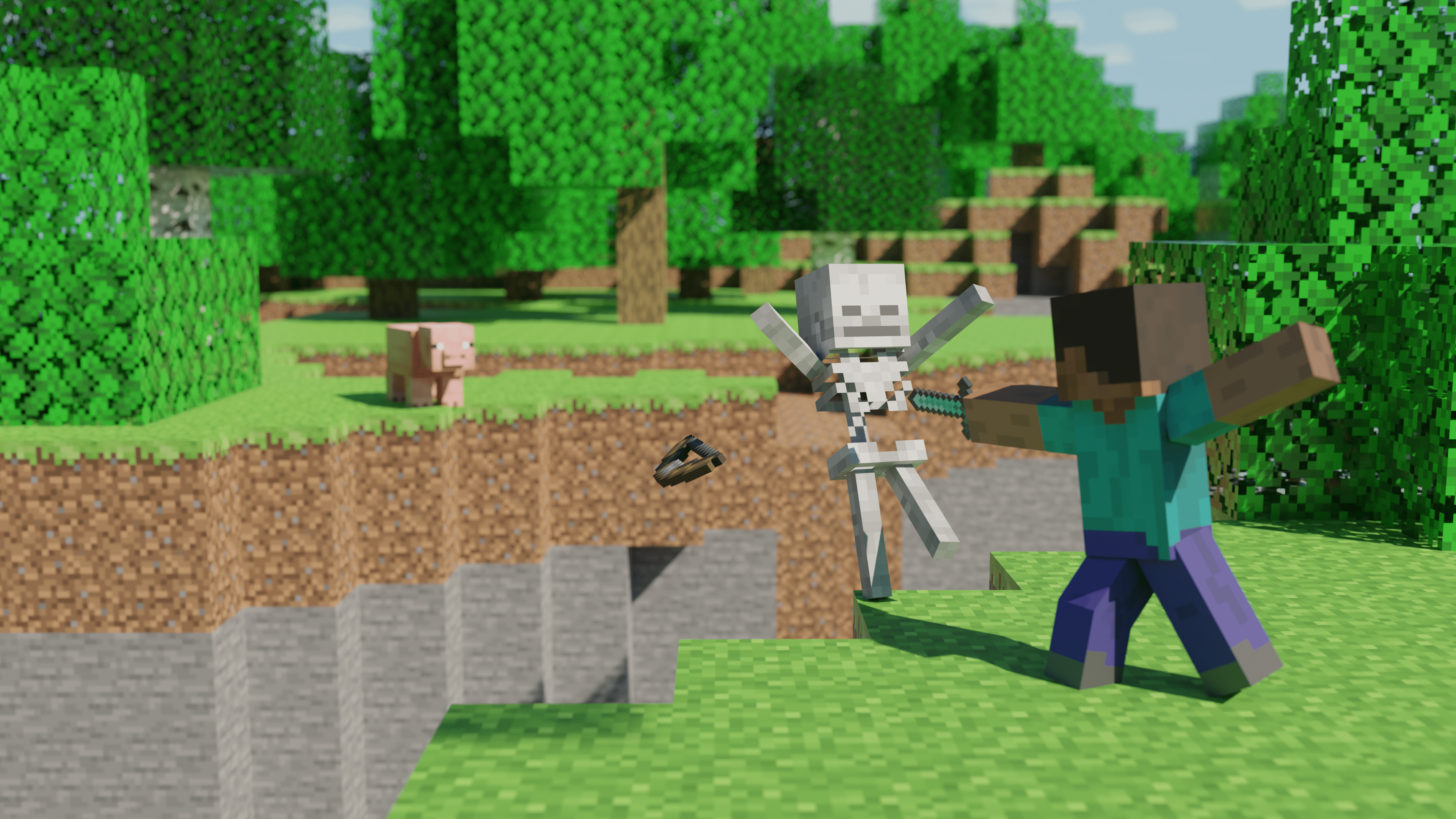 3840x2160 I recreated this famous Minecraft wallpaper in Blender in 4K
