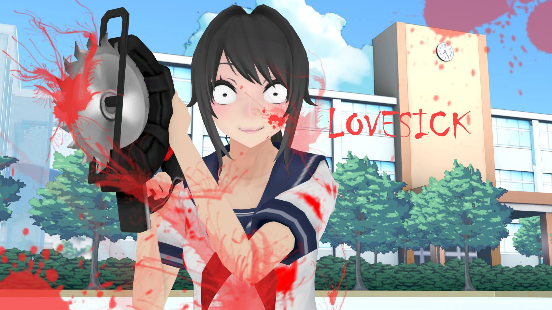 1920x1080 yandere simulator wallpaper, cartoon, animated cartoon, anime, animation, black hair, hime cut, games, long hair, brown hair