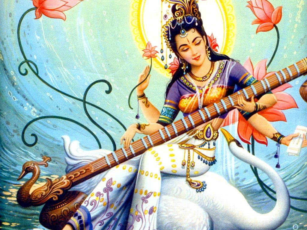 1024x768 Full HD Wallpaper Of Goddess Saraswati