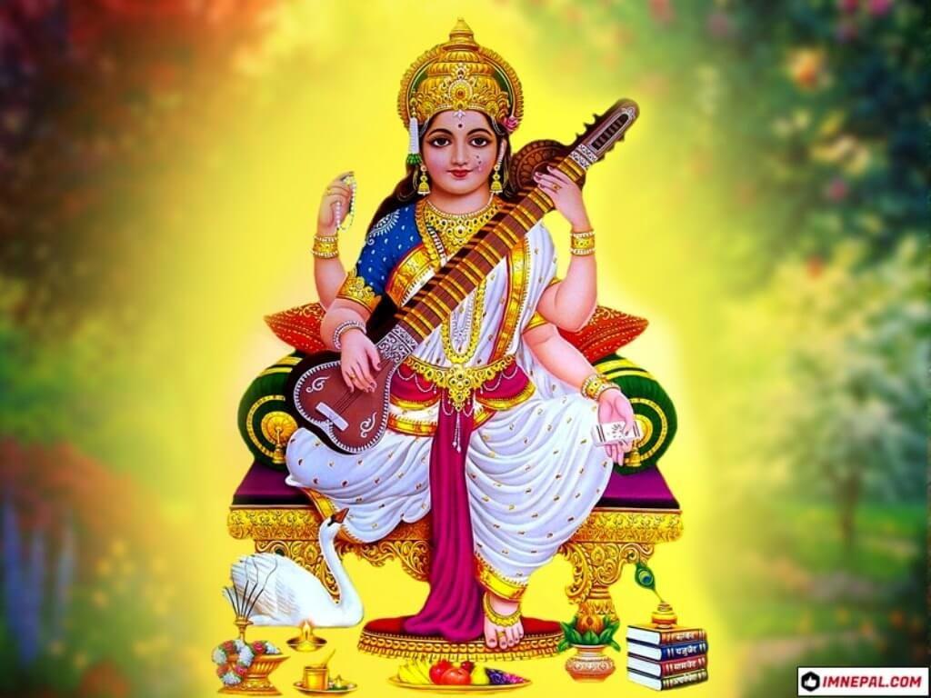 1024x768 Hindu Goddess Saraswati Mata Image HD Wallpaper
