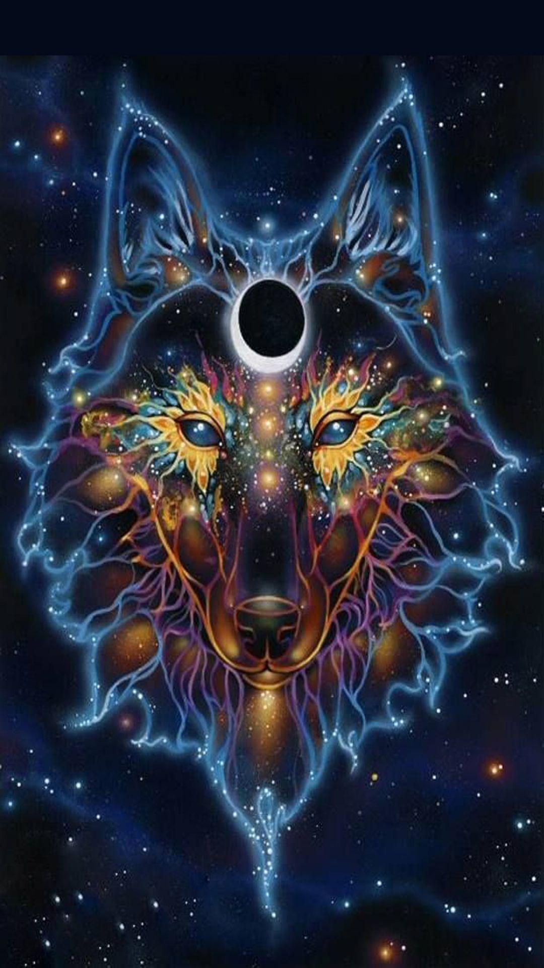 1080x1920 Cool Neon Wolves Wallpaper
