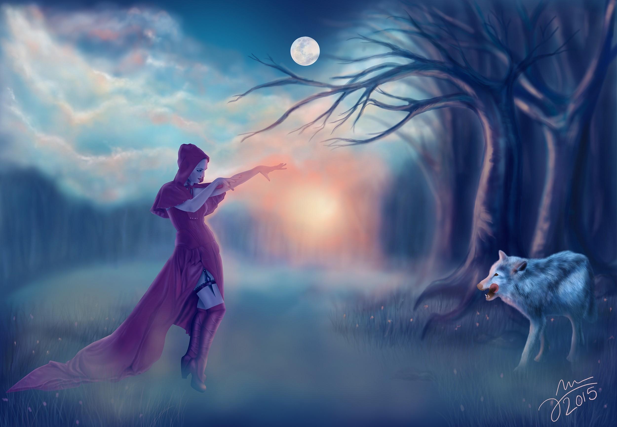 2500x1730 women, Fantasy art, Wolf, Artwork Wallpaper HD / Desktop and Mobile Background
