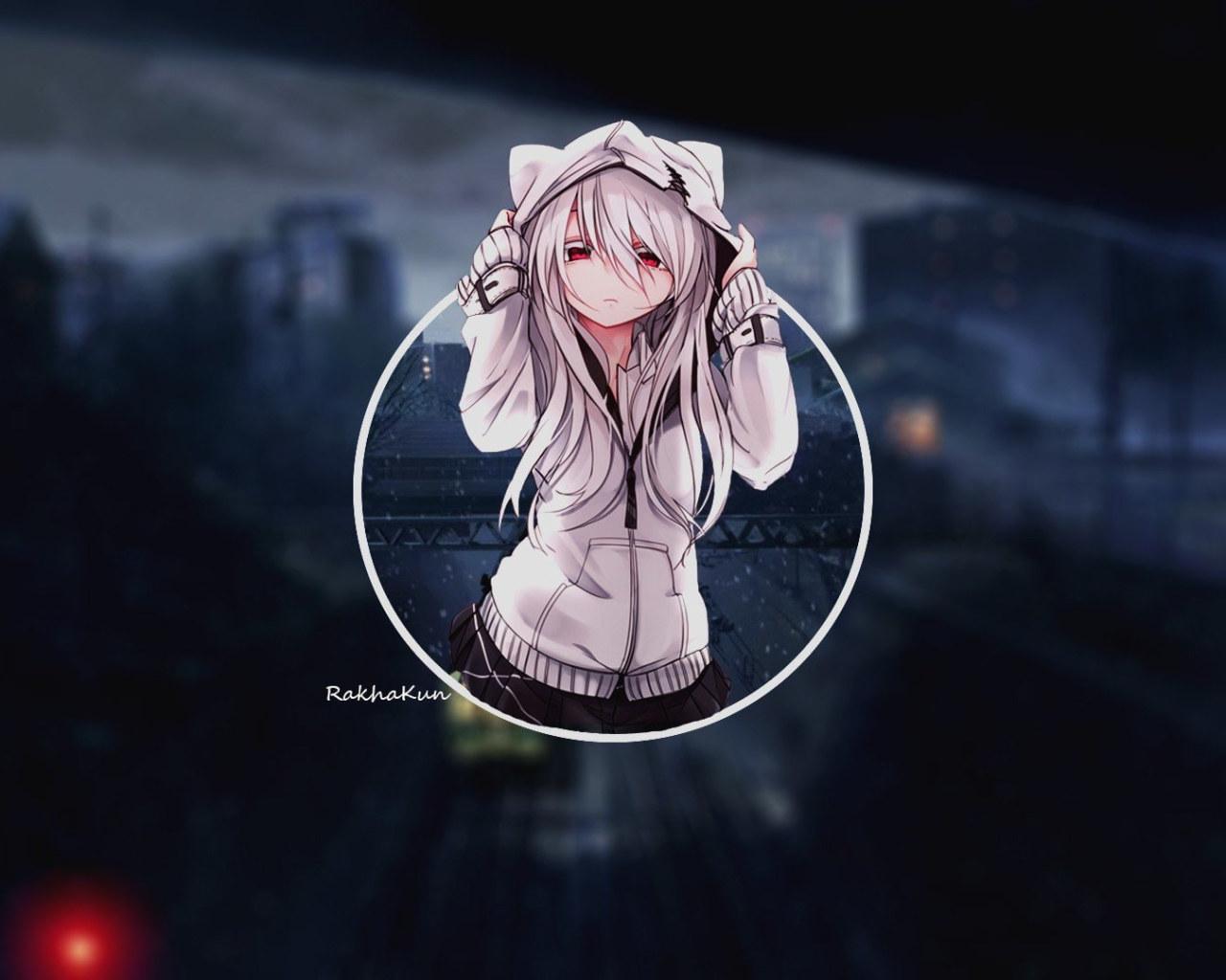 1280x1024 Wallpaper Anime Girls Cat Girl city Gray Hair Jacket Long Hair Red Eyes Art Dress HD Art • Wallpaper For You HD Wallpaper For Desktop & Mobile