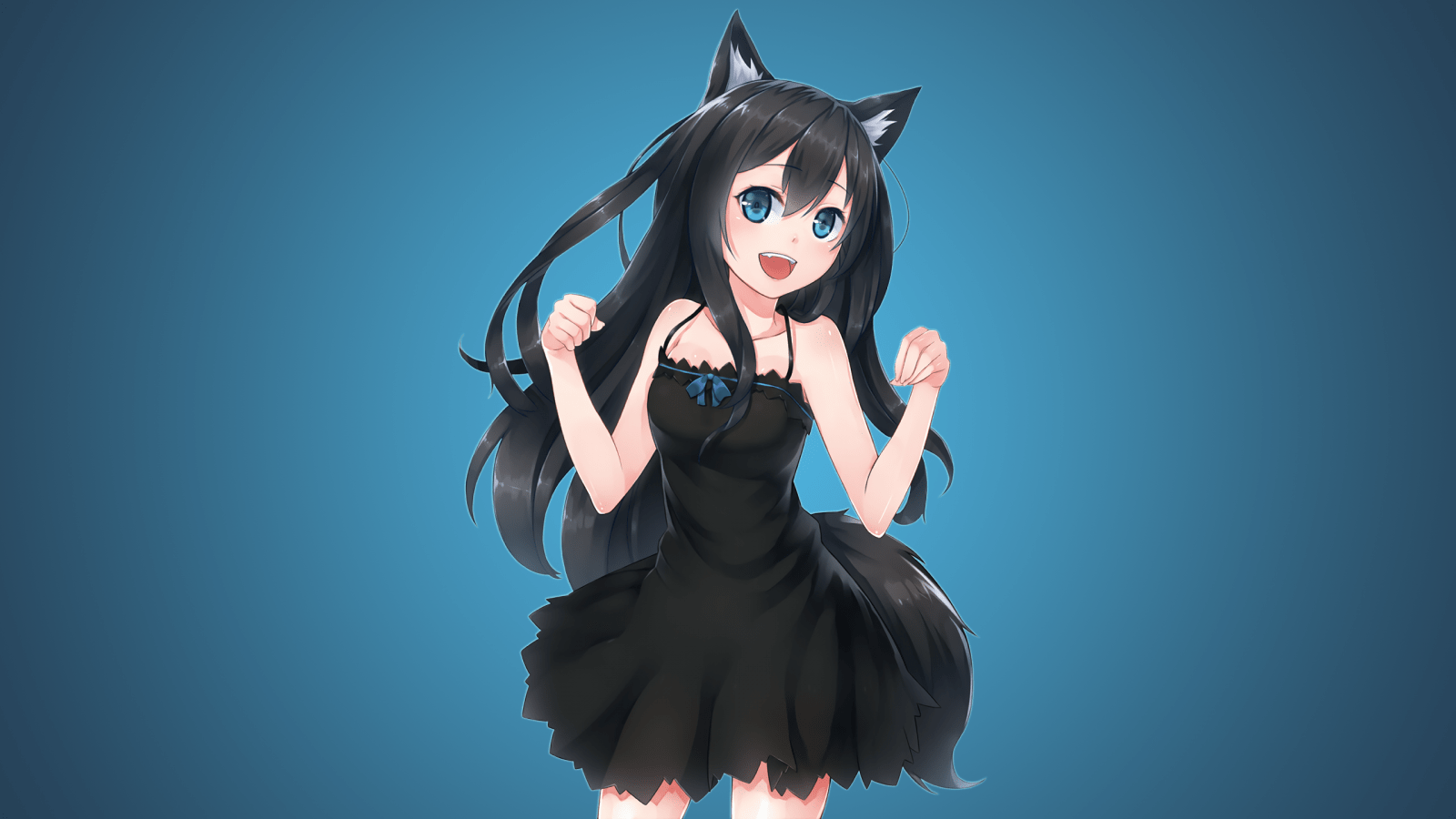1600x900 illustration, nekomimi, anime, anime girls, cat girl, animal ears, dress, blue, original characters, clothing, costume, computer wallpaper. Mocah HD Wallpaper