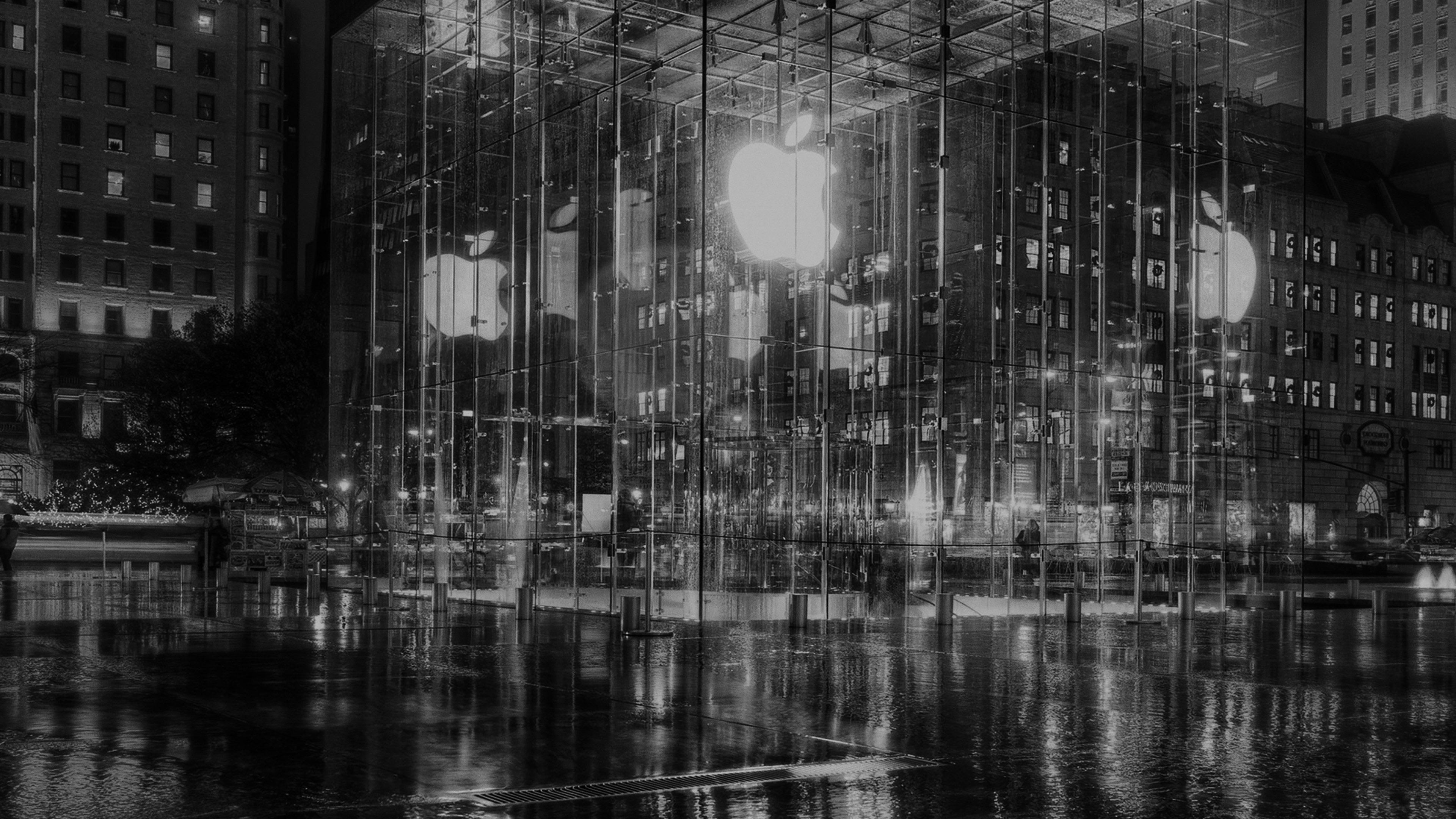 3840x2160 Raining Apple Store Newyork At Night Dark